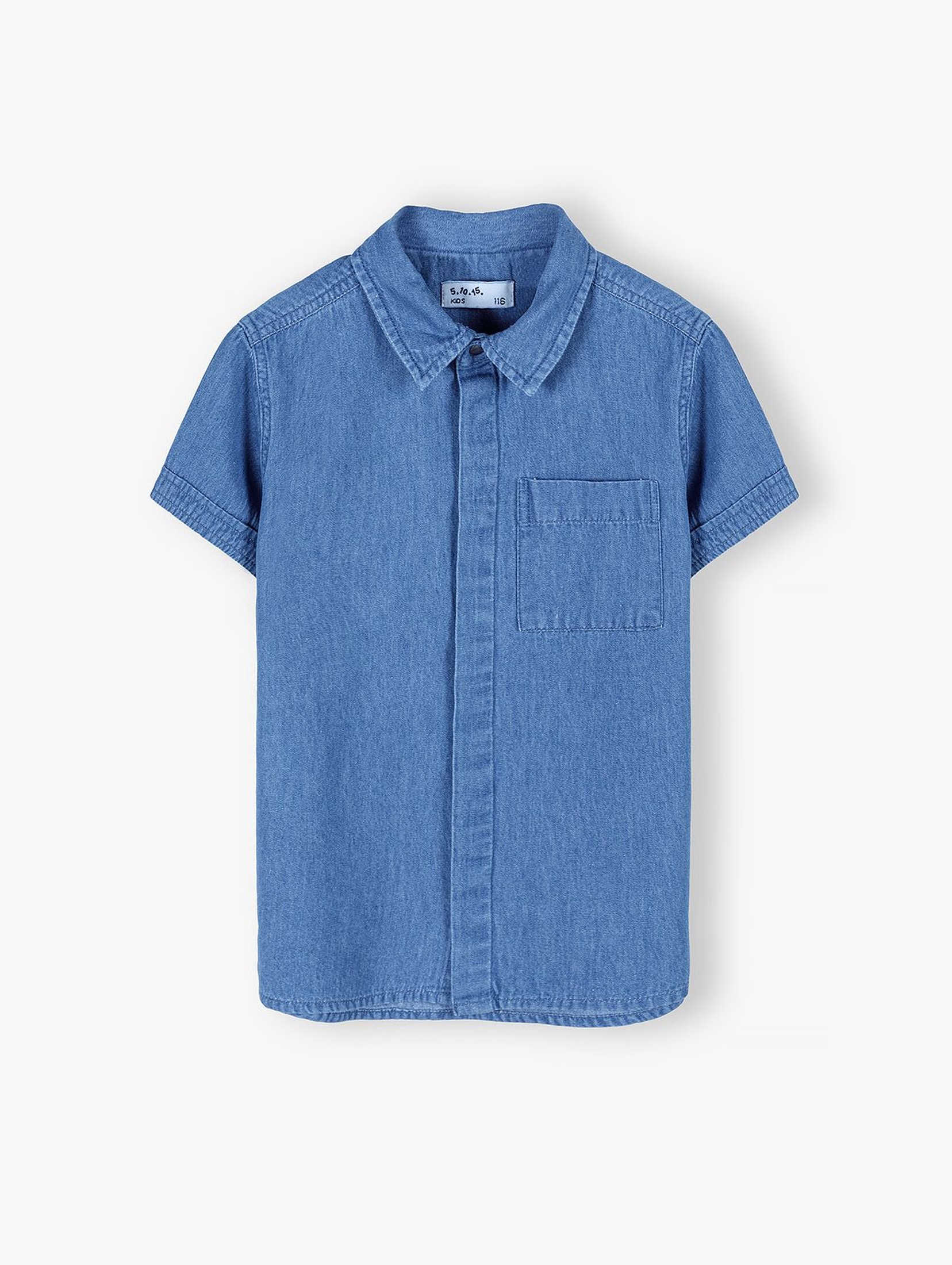 Bawełniana koszula chłopięca z krótkim rękawem - niebieska