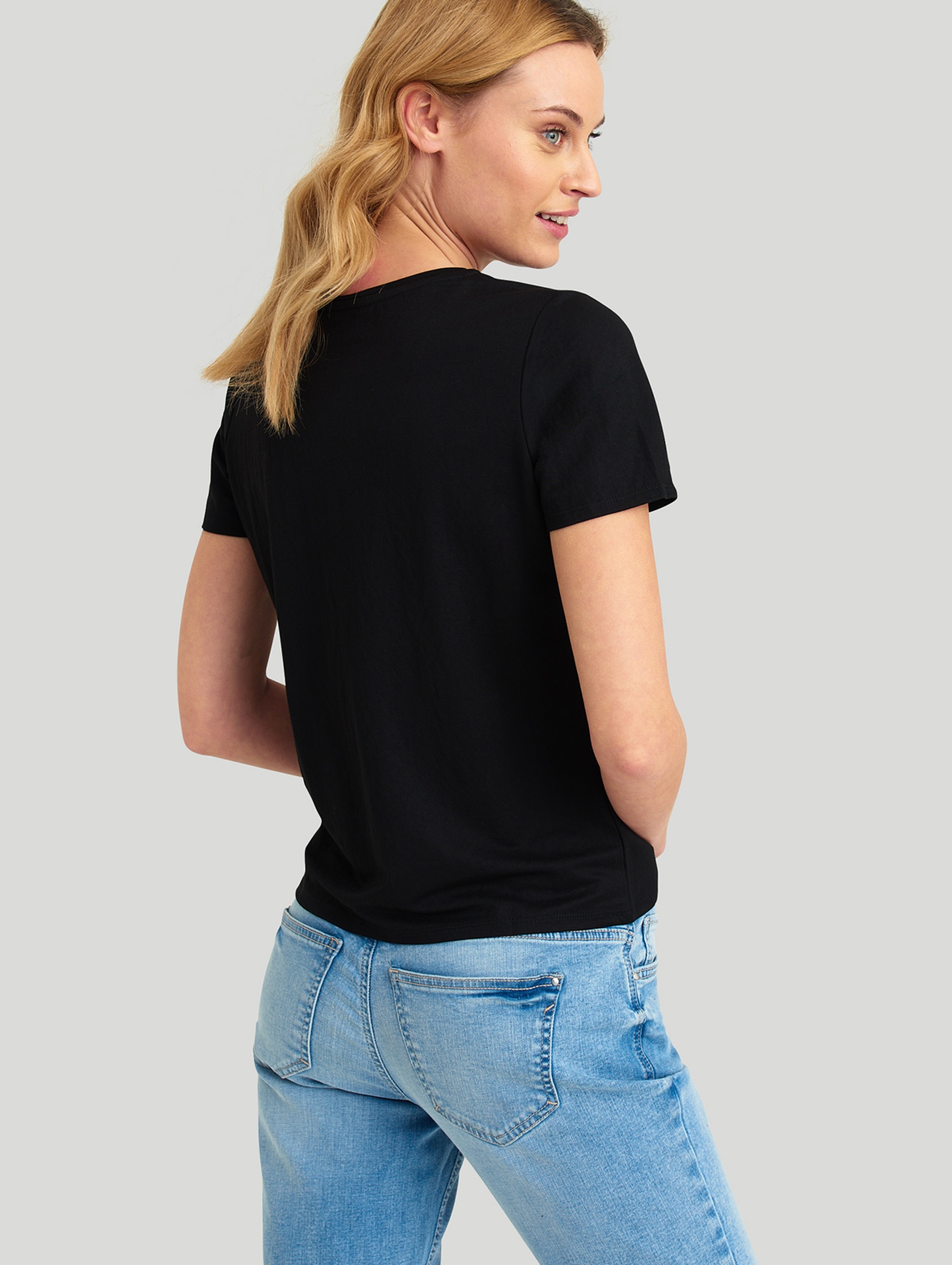 T-shirt damski z ozdobnym wiązaniem czarny