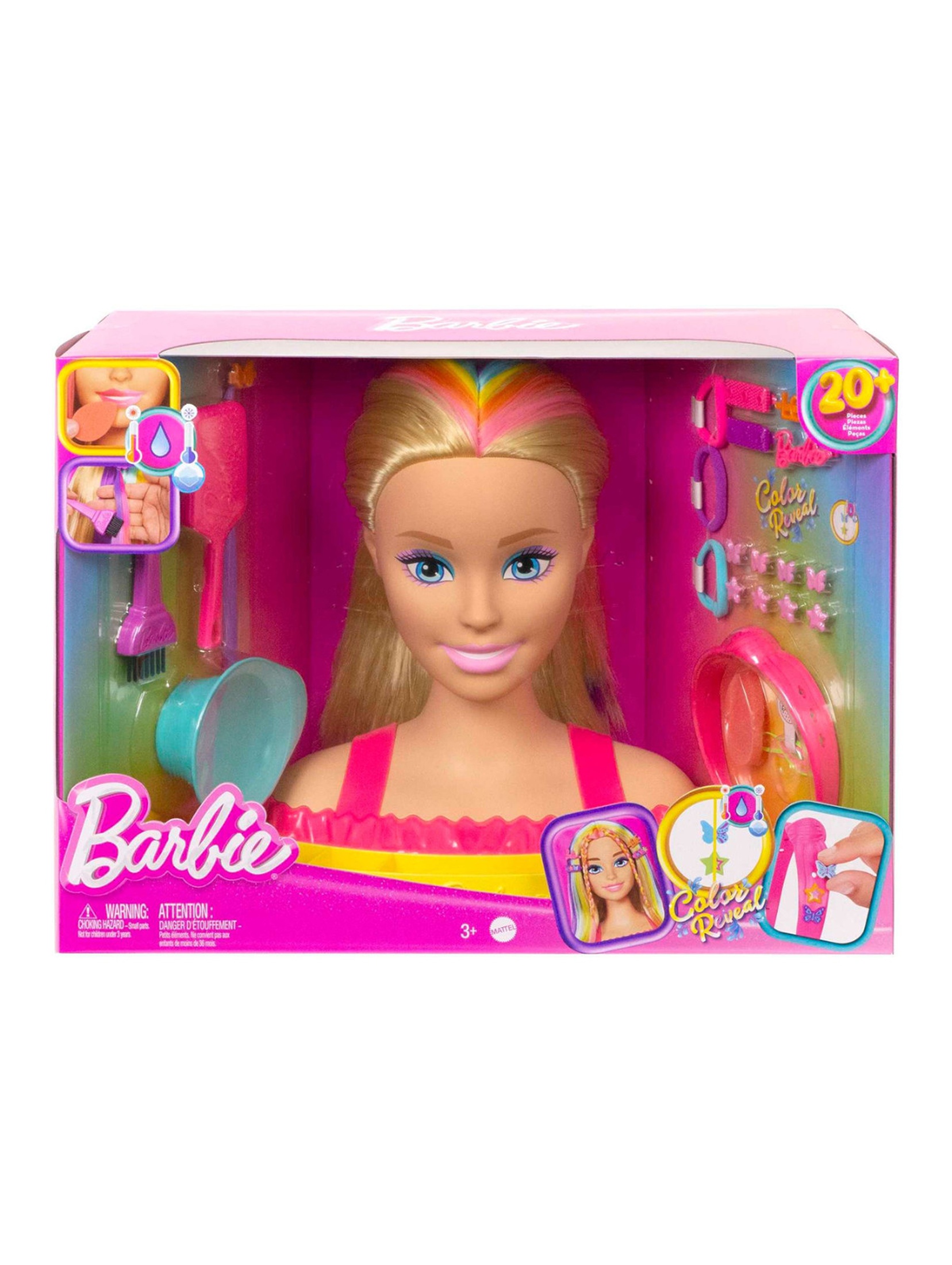 Barbie Głowa do stylizacji neonowa tęcza blond włosy