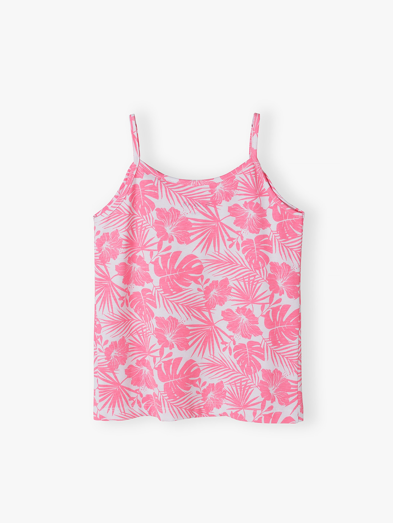 Koszulka dla dziewczynki na ramiączkach - różowa w kwiaty