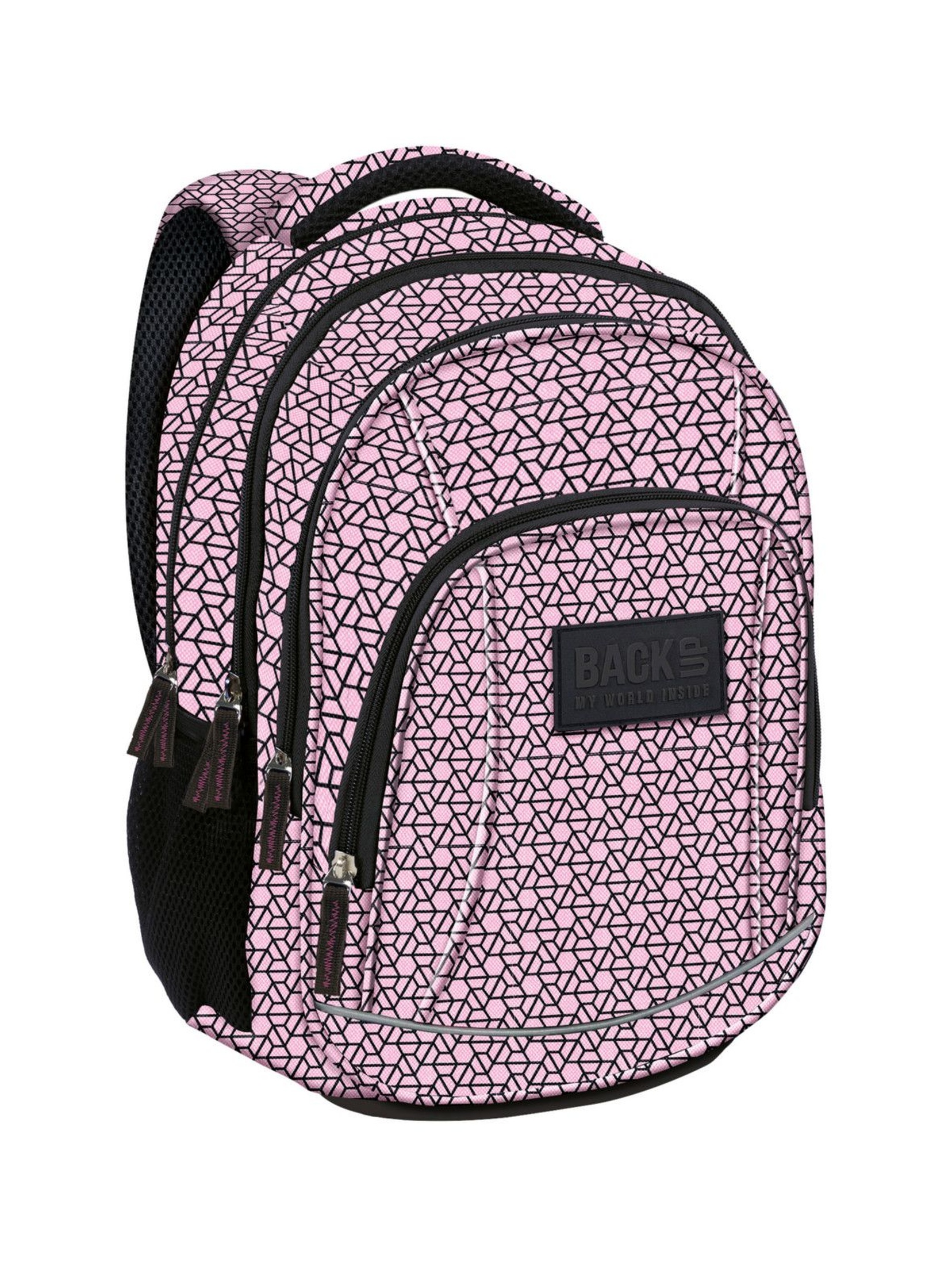 Plecak dziewczęcy różowy w symetryczne wzory- 4komory