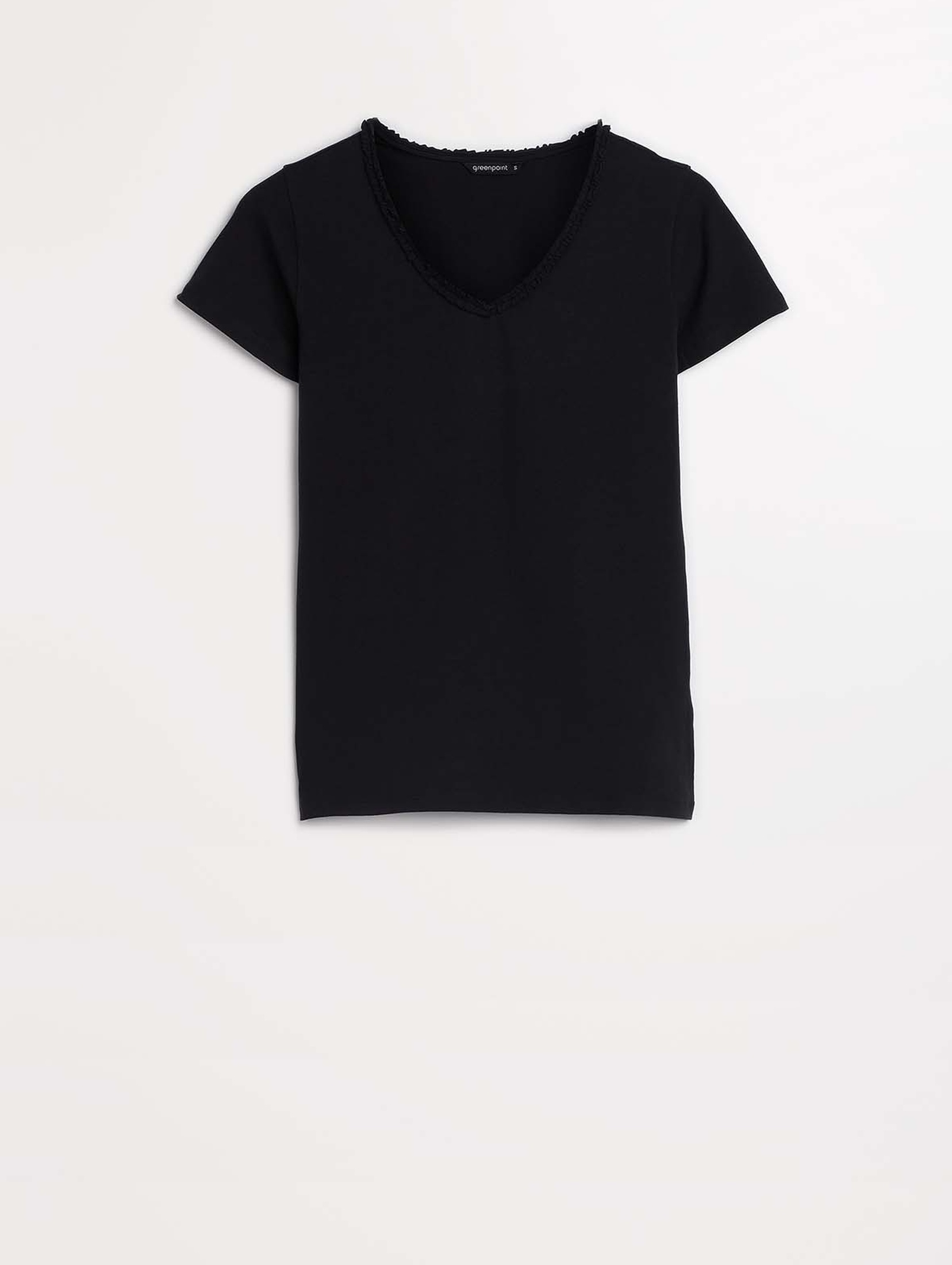 Damska koszulka basic czarna z dekoltem w serek