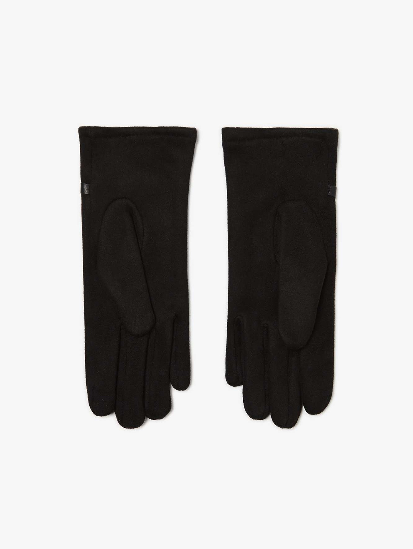 Czarne zamszowe rękawiczki damskie z ozdobnym paskiem