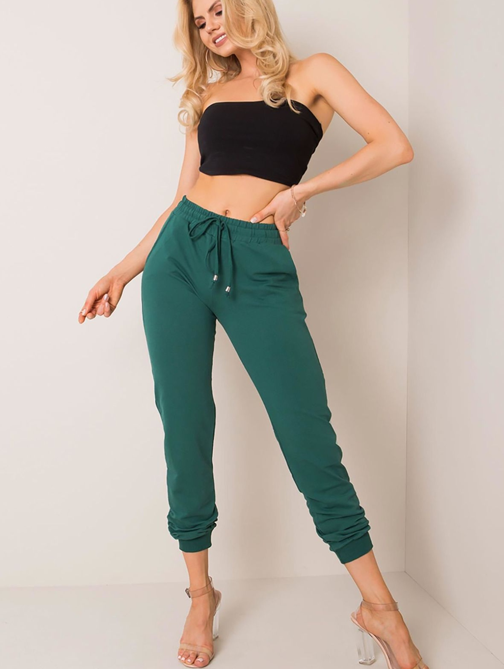 Spodnie dresowe damskie basic zielone