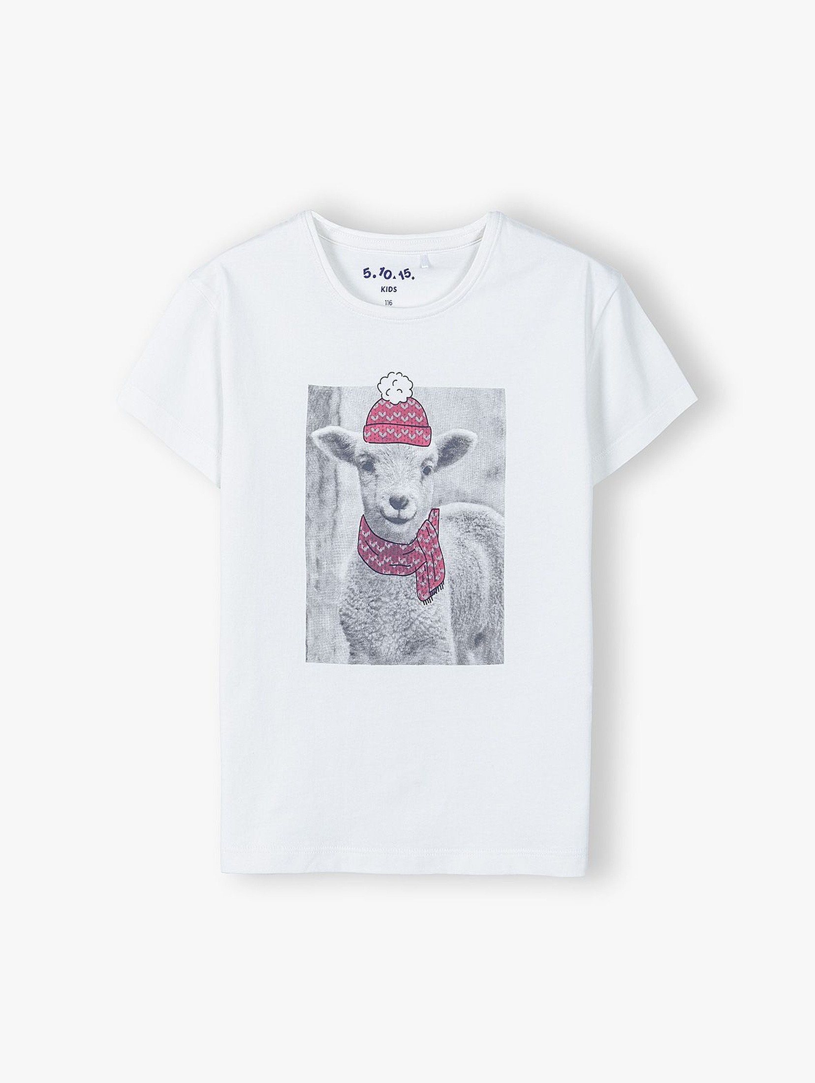 Bawełniany t-shirt dziewczęcy z owieczką