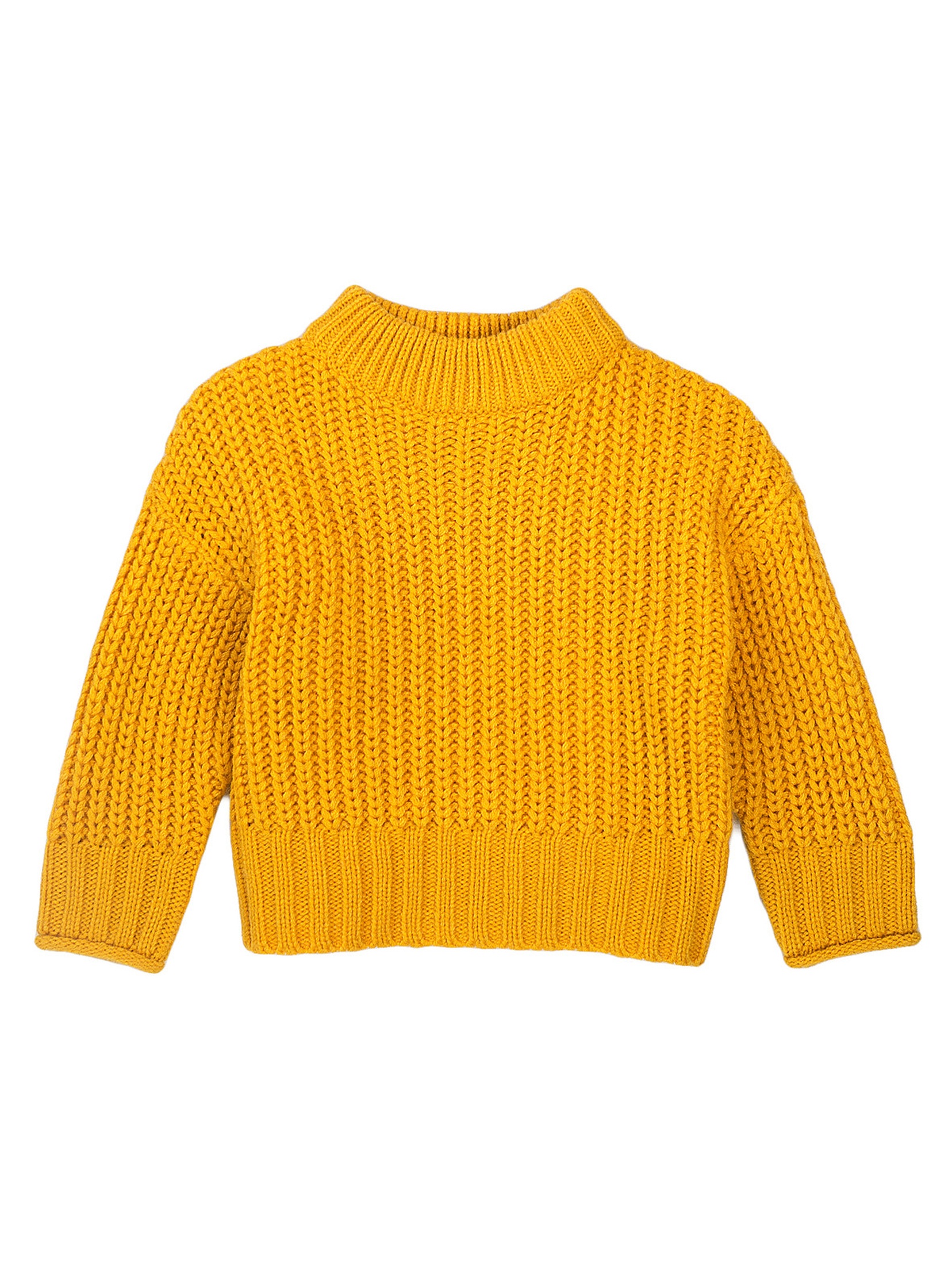 Dziewczęcy klasyczny sweter z półgolfem - żółty