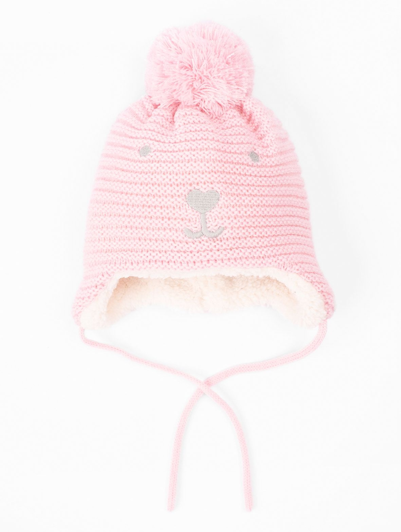 Czapka zimowa dla niemowlaka- różowa wiązana pod szyją