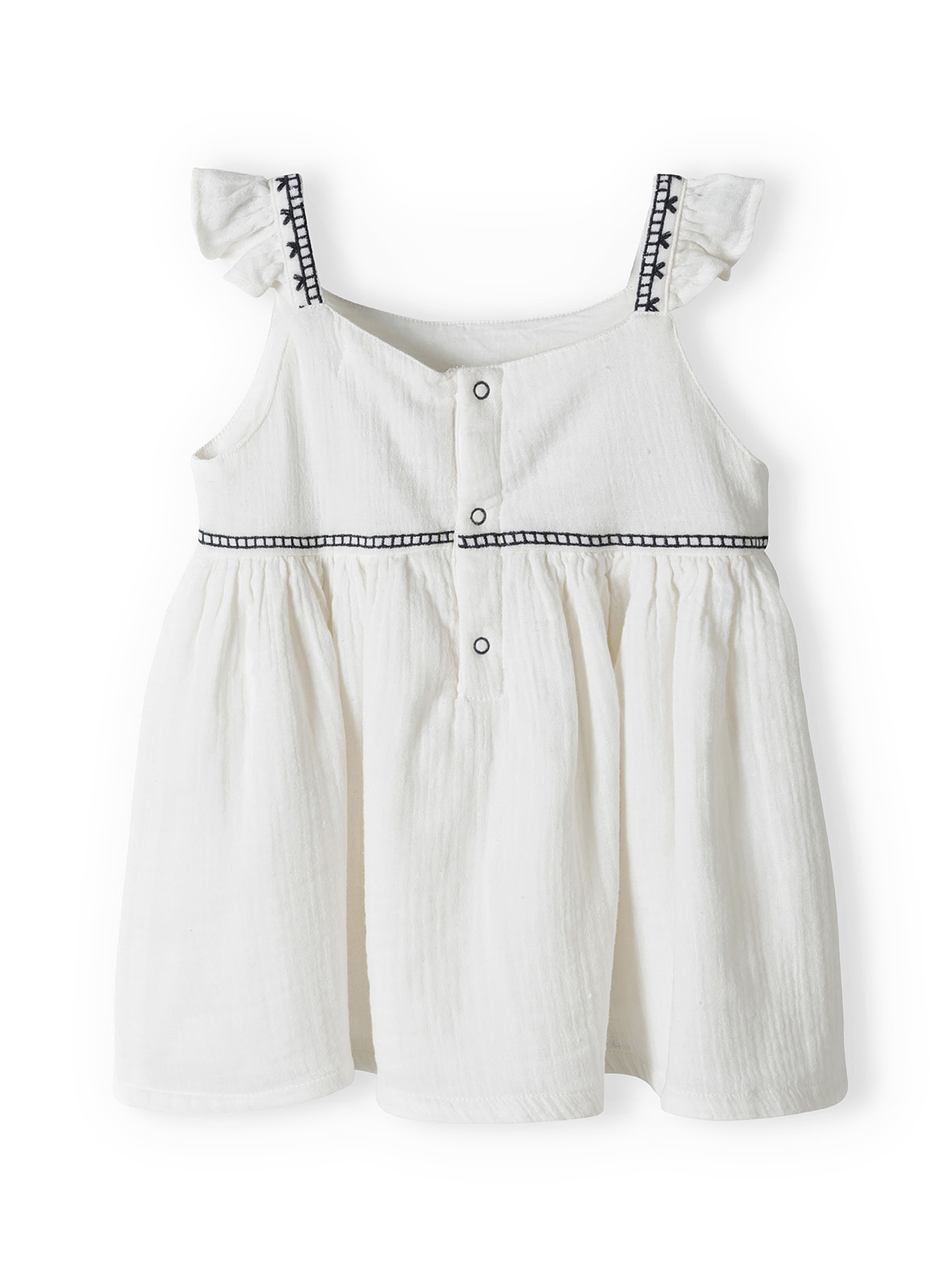 Komplet dla niemowlaka- biały haftowany top + luźne spodenki w kratkę