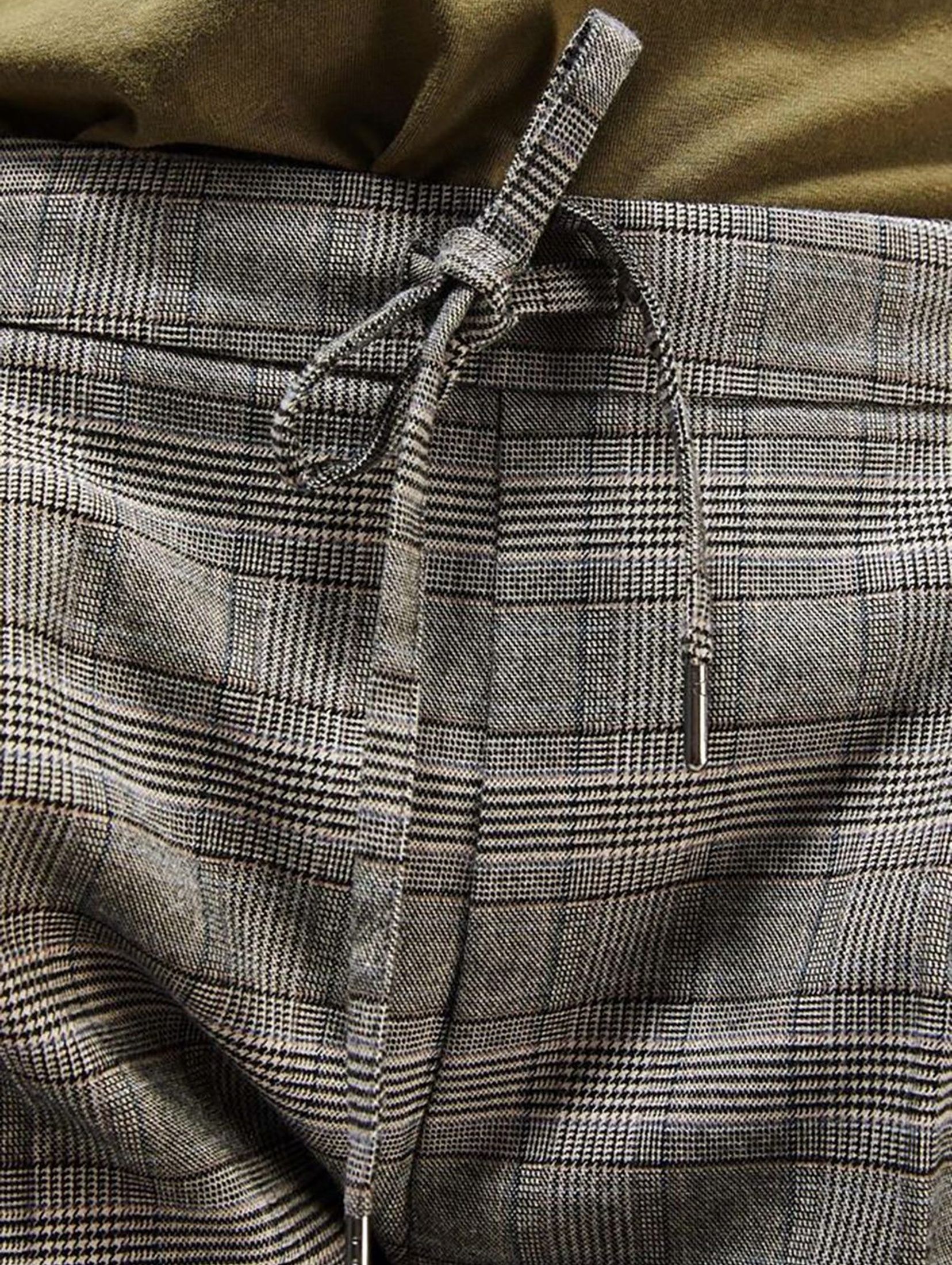 Eleganckie spodnie w kratkę z gumką w pasie - szare