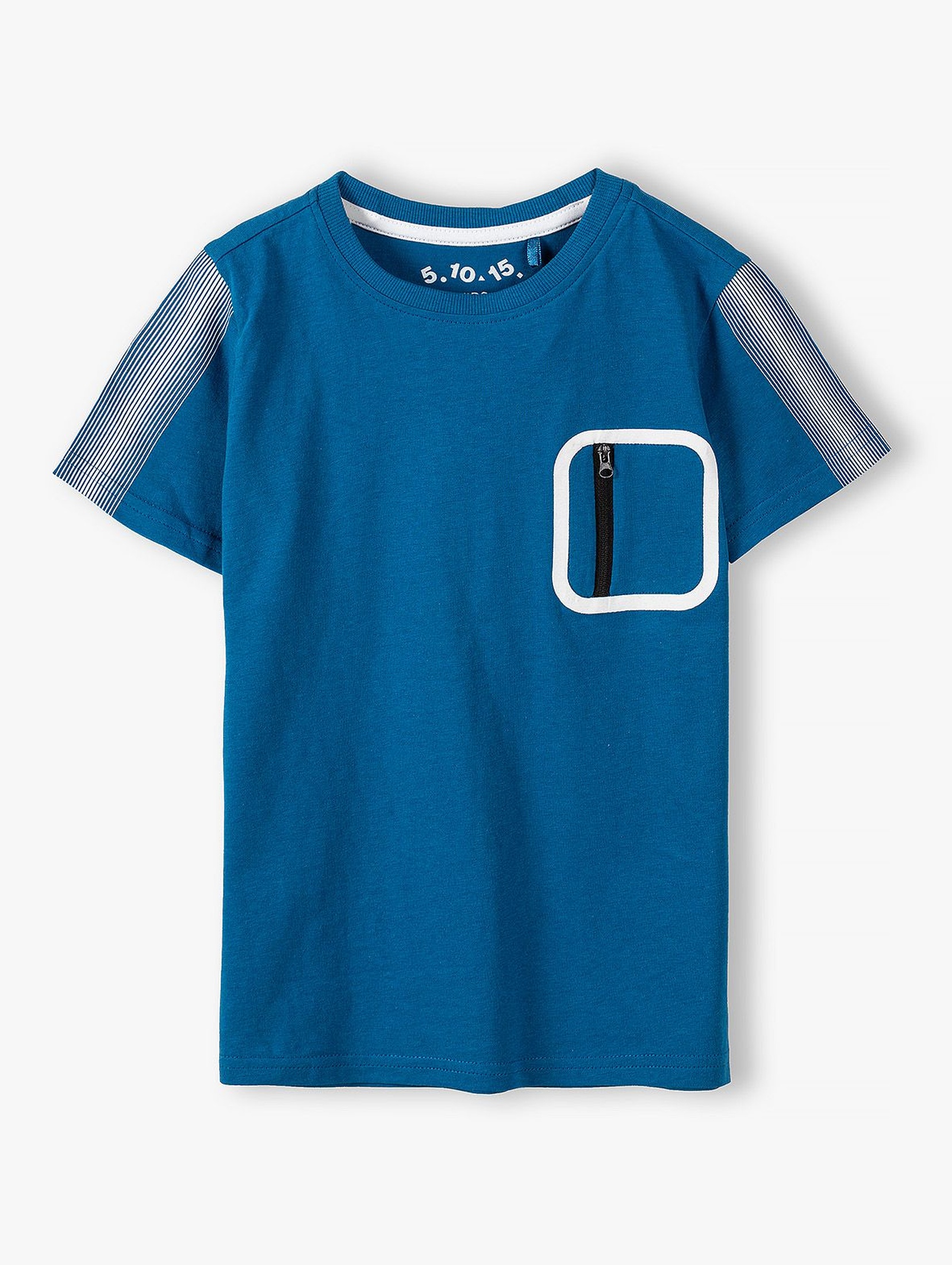 Bawełniany t-shirt chłopięcy w kolorze niebieskim- ozdobna kieszeń