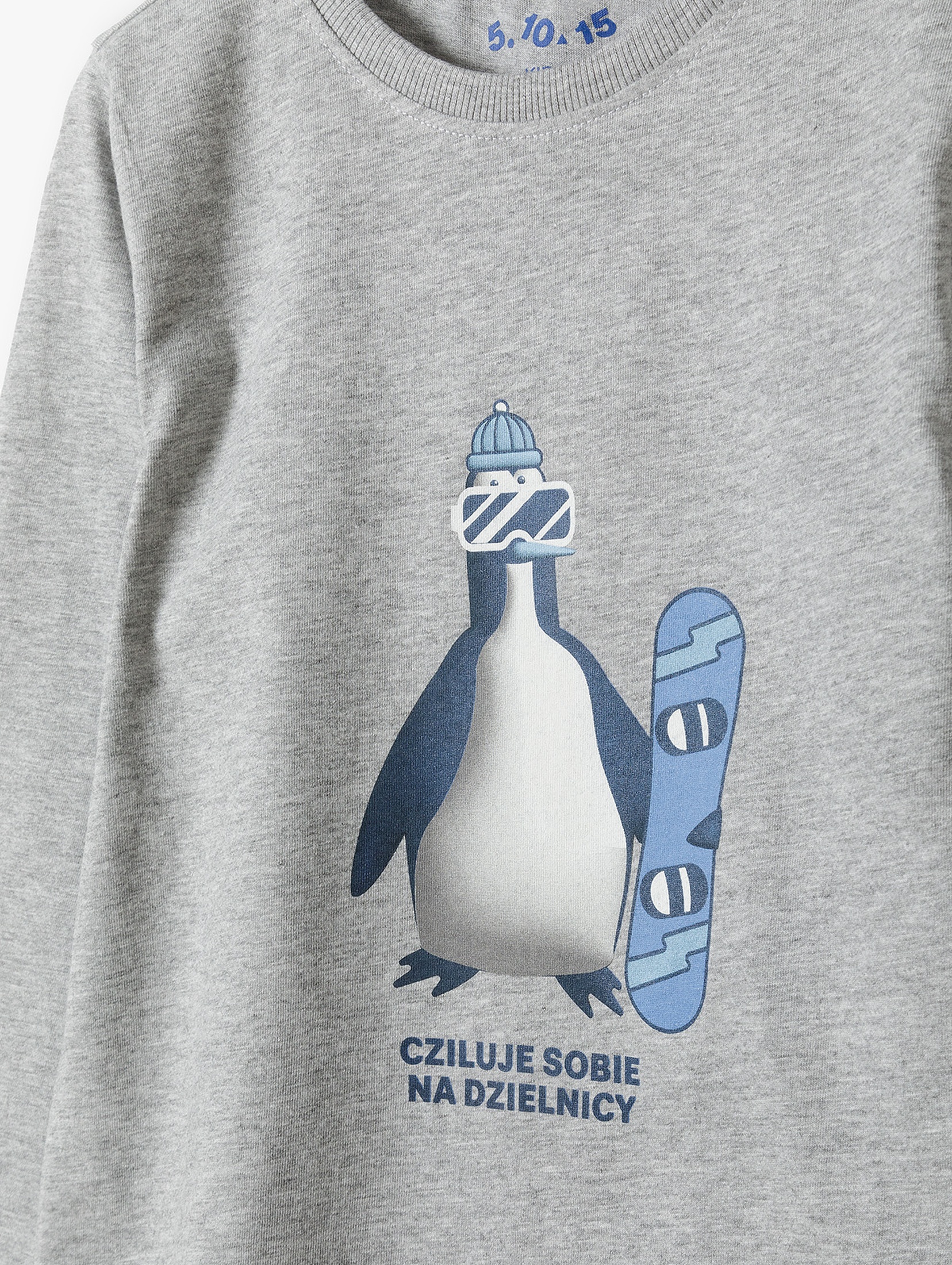 Szara bluzka dzianinowa chłopięca- pingwin
