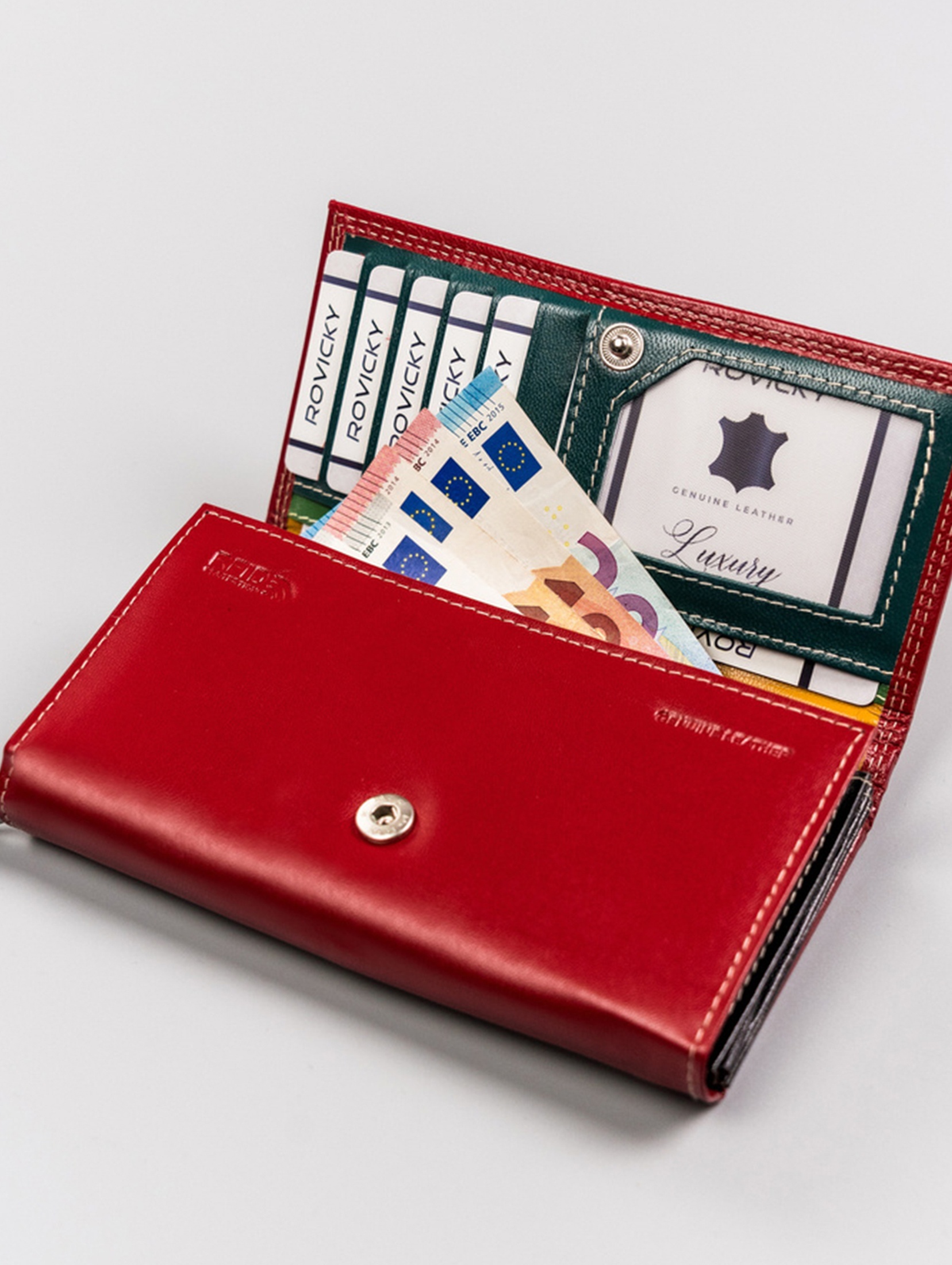 Duży, skórzany portfel damski z systemem