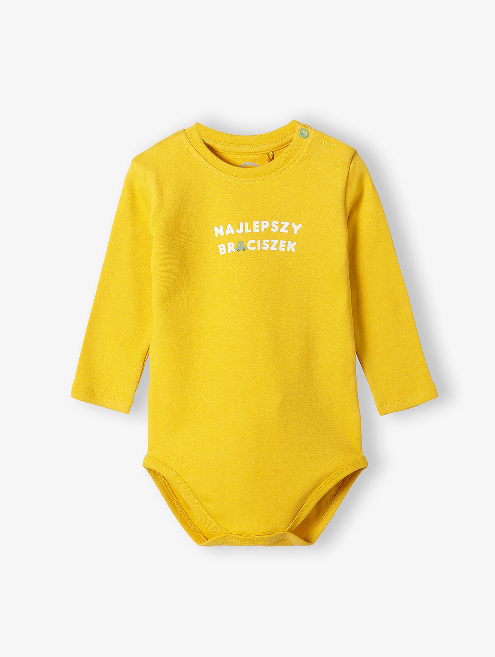 Bawełniane body niemowlęce z napisem Najlepszy Braciszek żółte