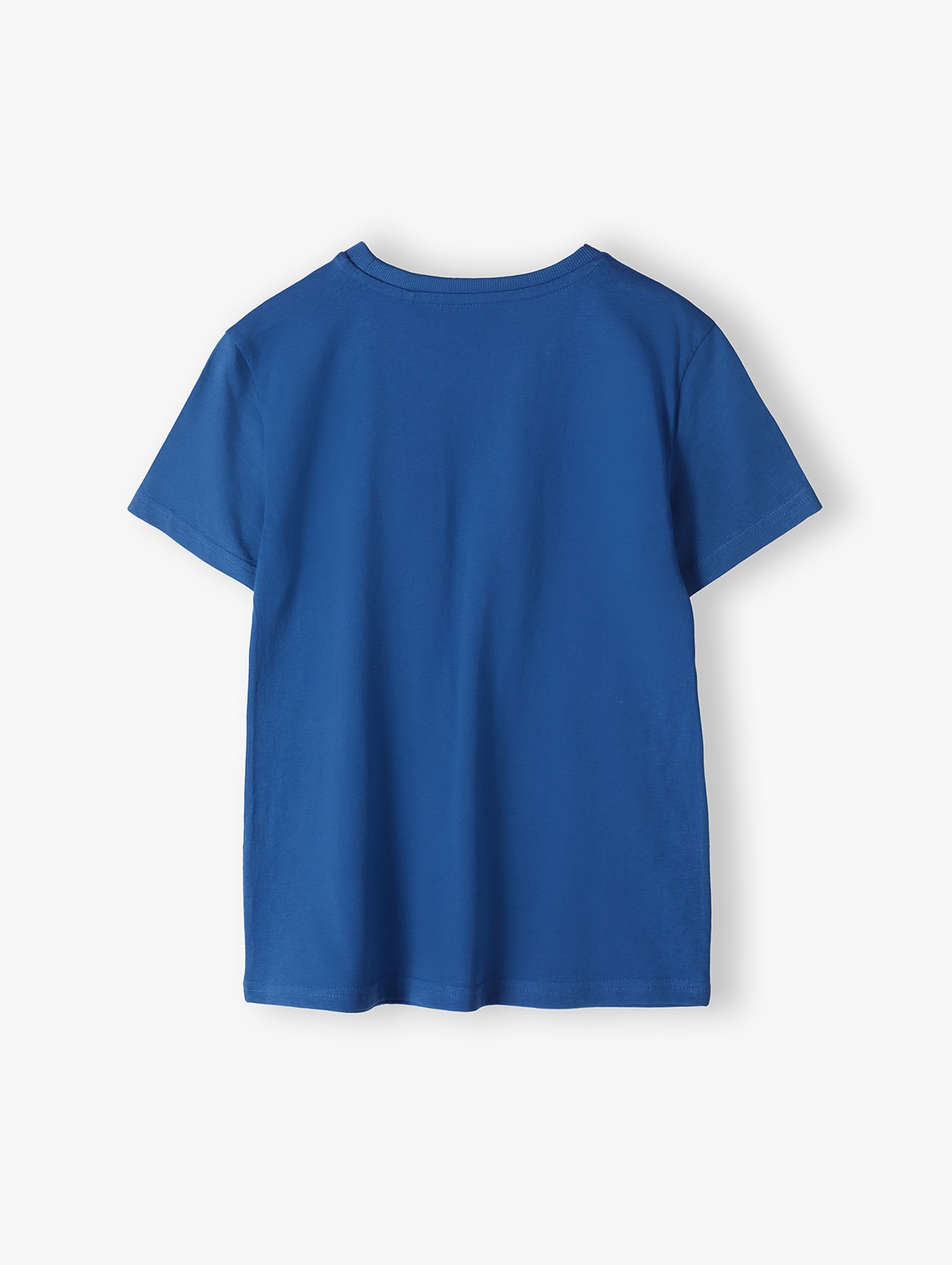 Niebieski t-shirt chłopięcy bawełniany z nadrukiem dinozaura