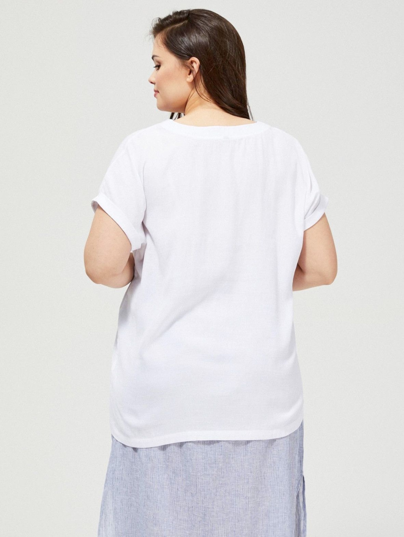 Bluzka damska koszulowa oversize na krótki rękaw-biała