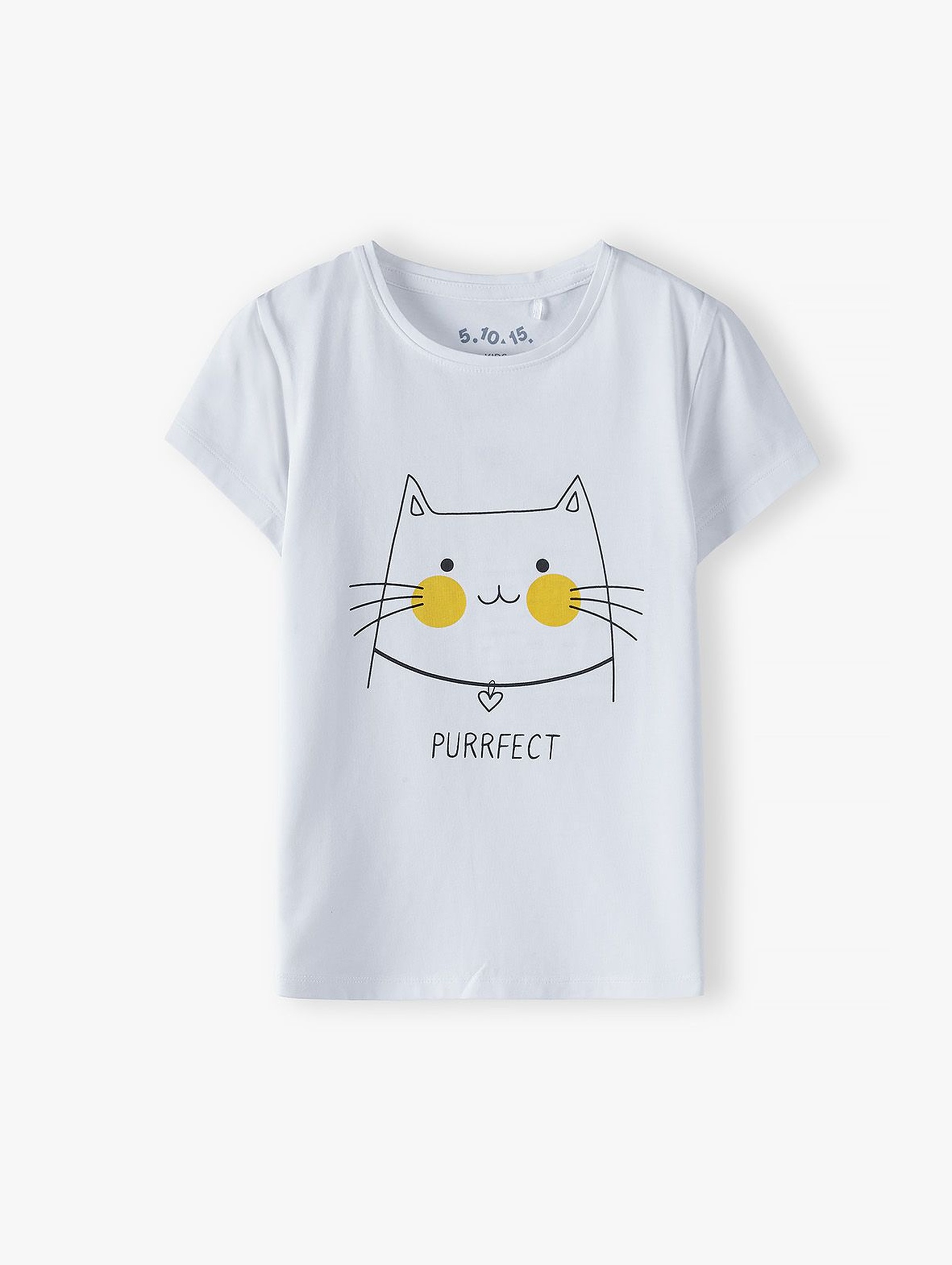 Bluzka dziewczęca z kotkiem i z napisem Perrfect - biały