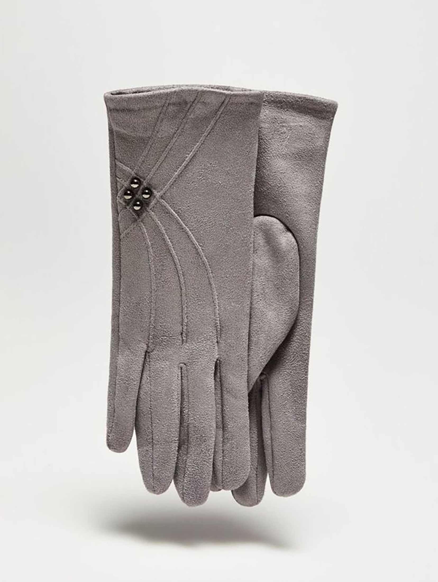 Długie stylowe rękawiczki damskie wykonane z zamszowego materiału - szare