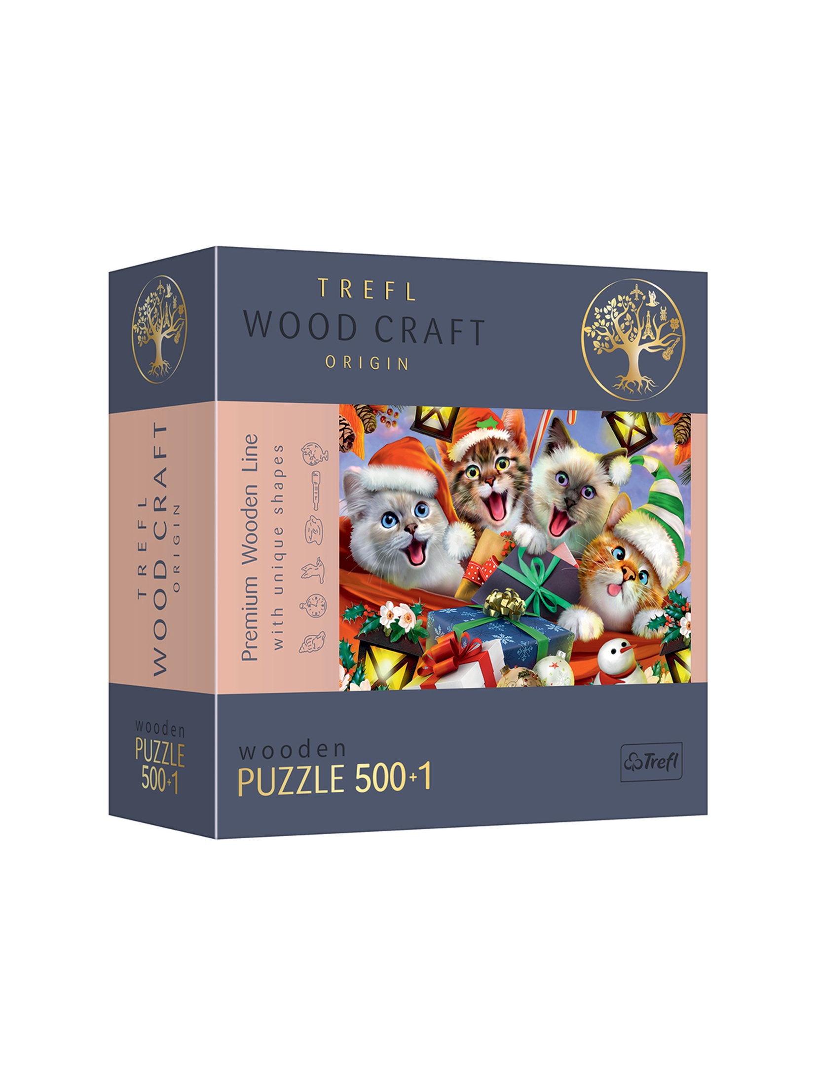 500+1 Puzzle drewniane  Świąteczne kotki