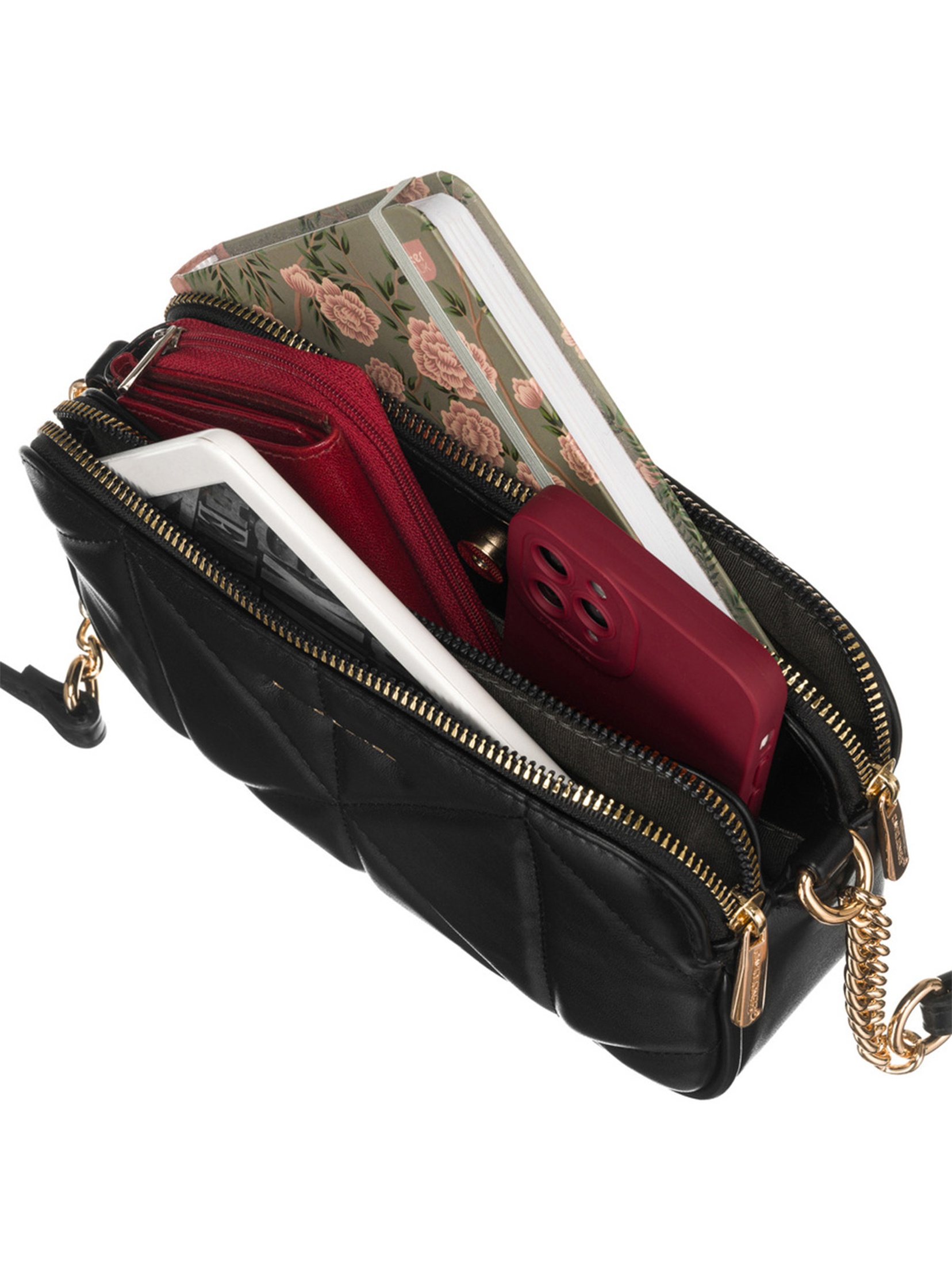 Elegancka, pikowana torebka damska ze skóry ekologicznej - David Jones - czarna