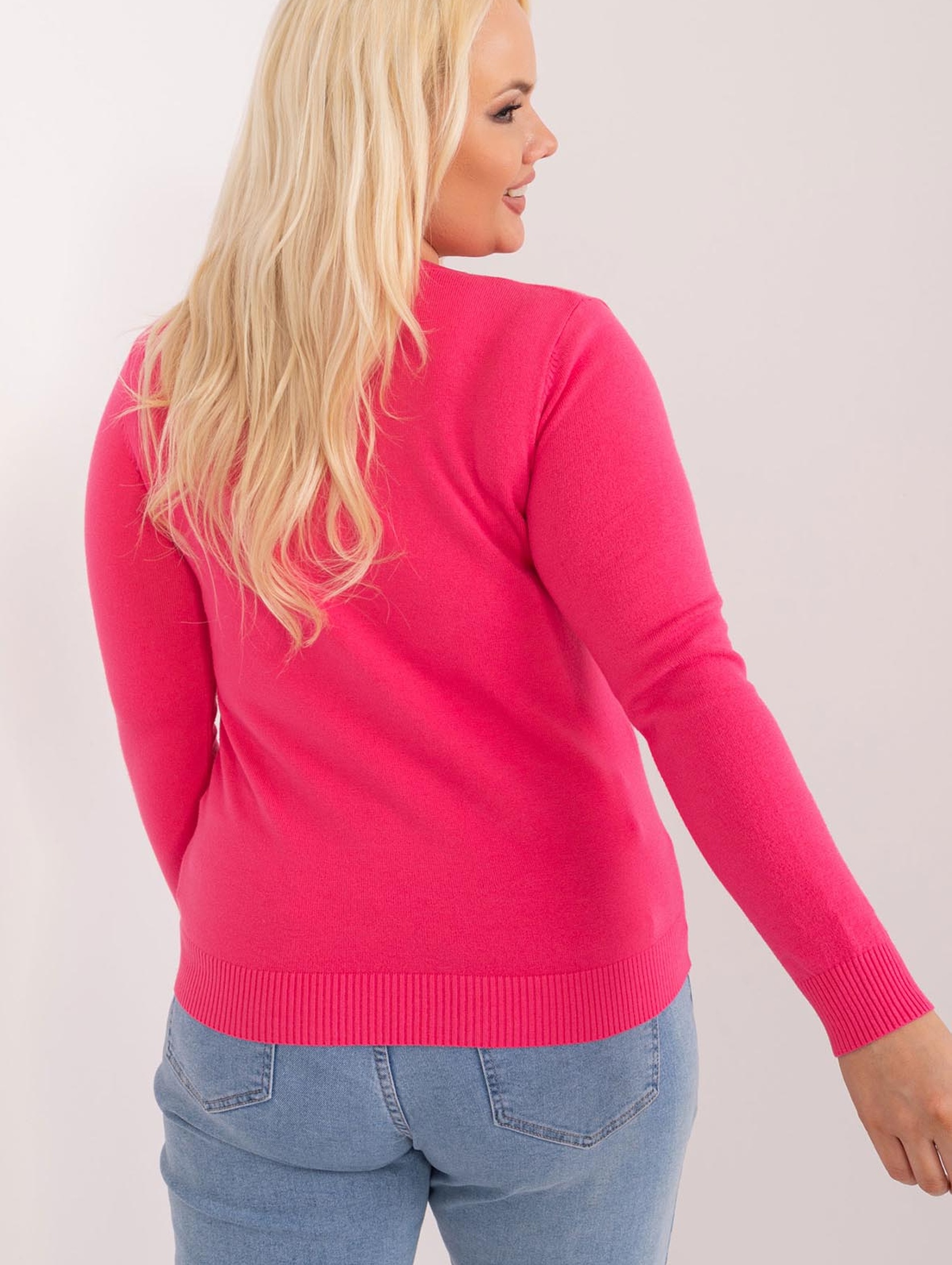 Klasyczny Sweter Plus Size Na Guziki ciemny różowy