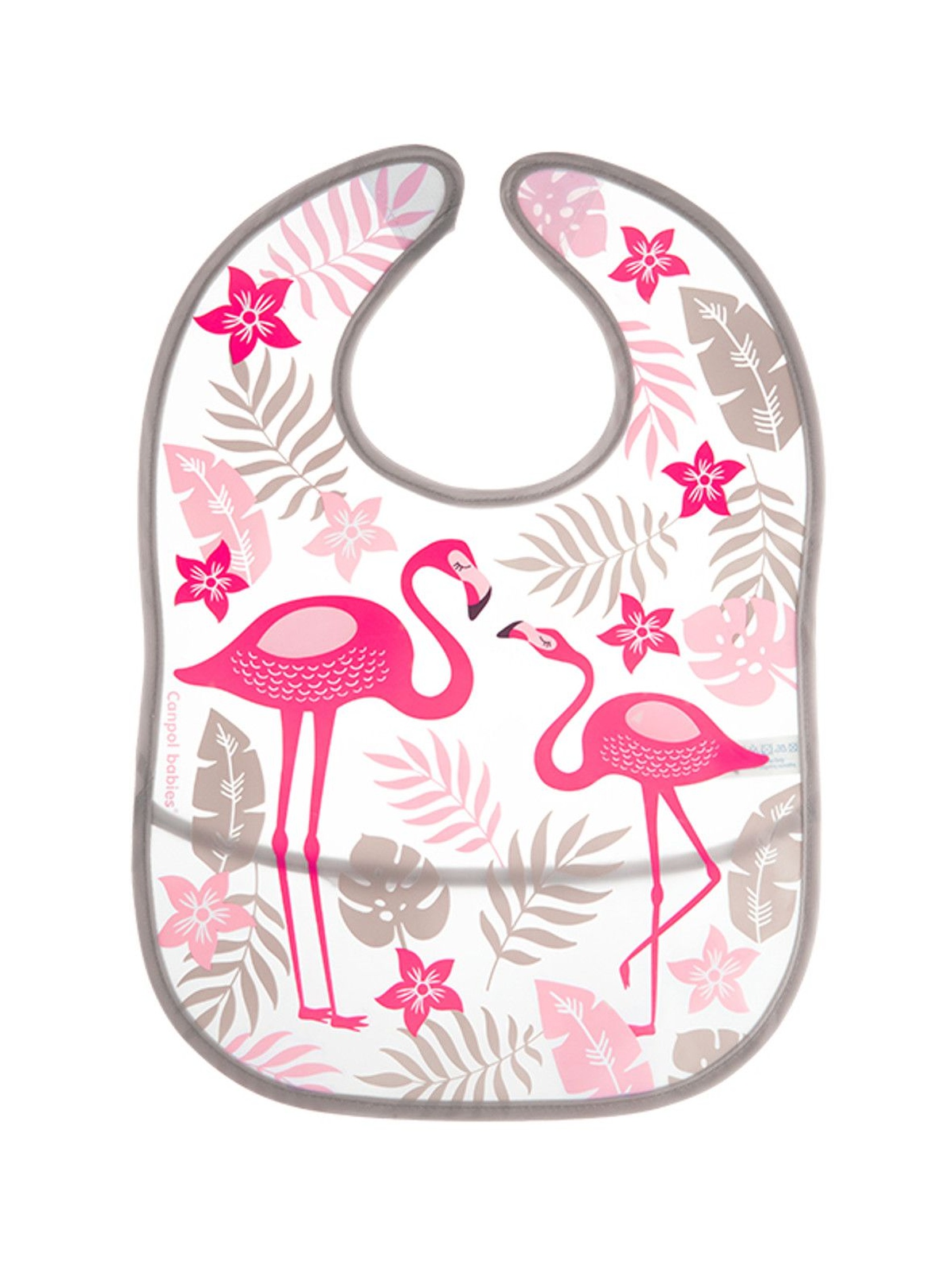 Śliniak zmywalny z kieszenią JUNGLE flamingi