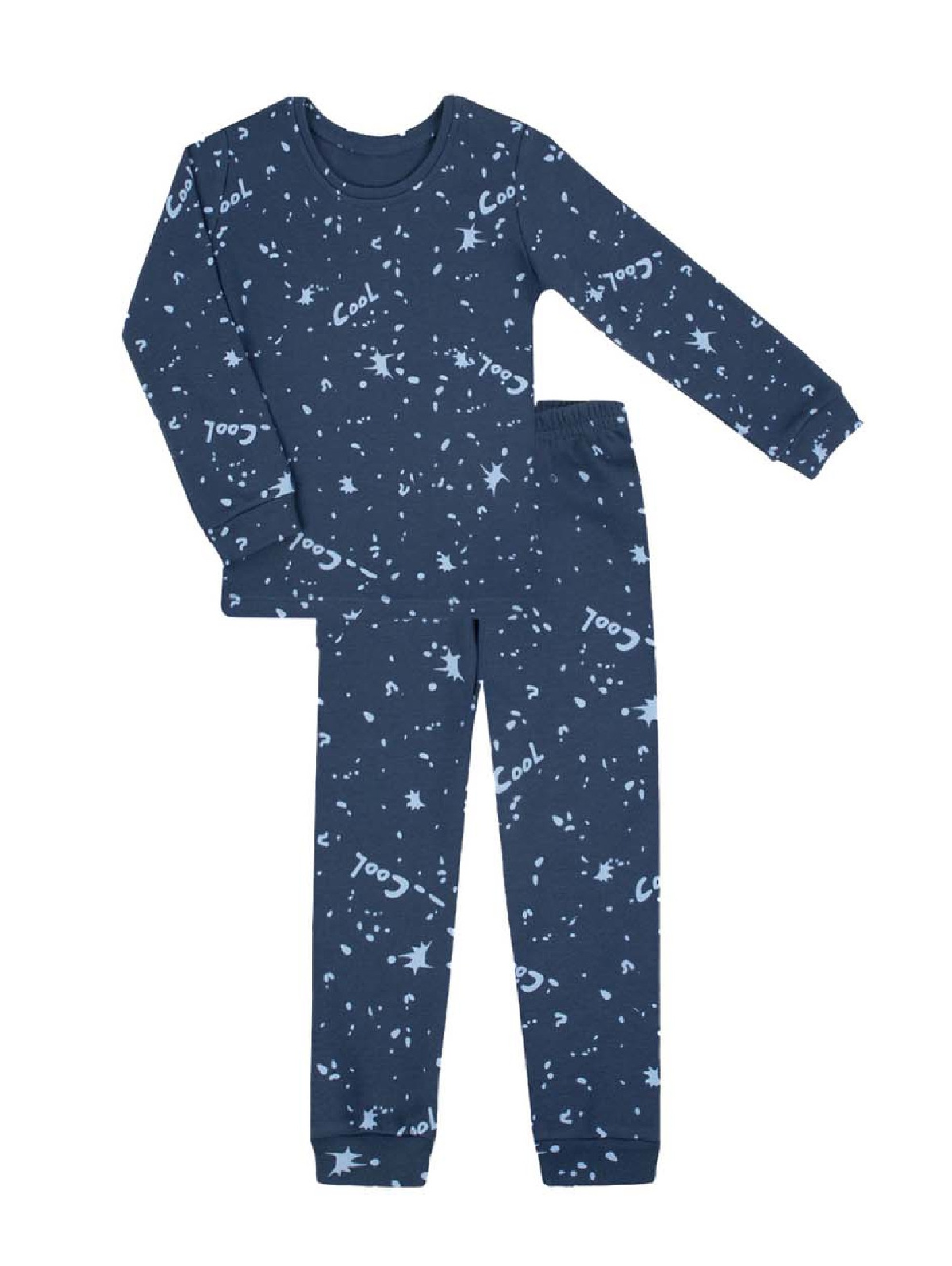 Granatowa bawełniana piżama z długim rękawem- Cool