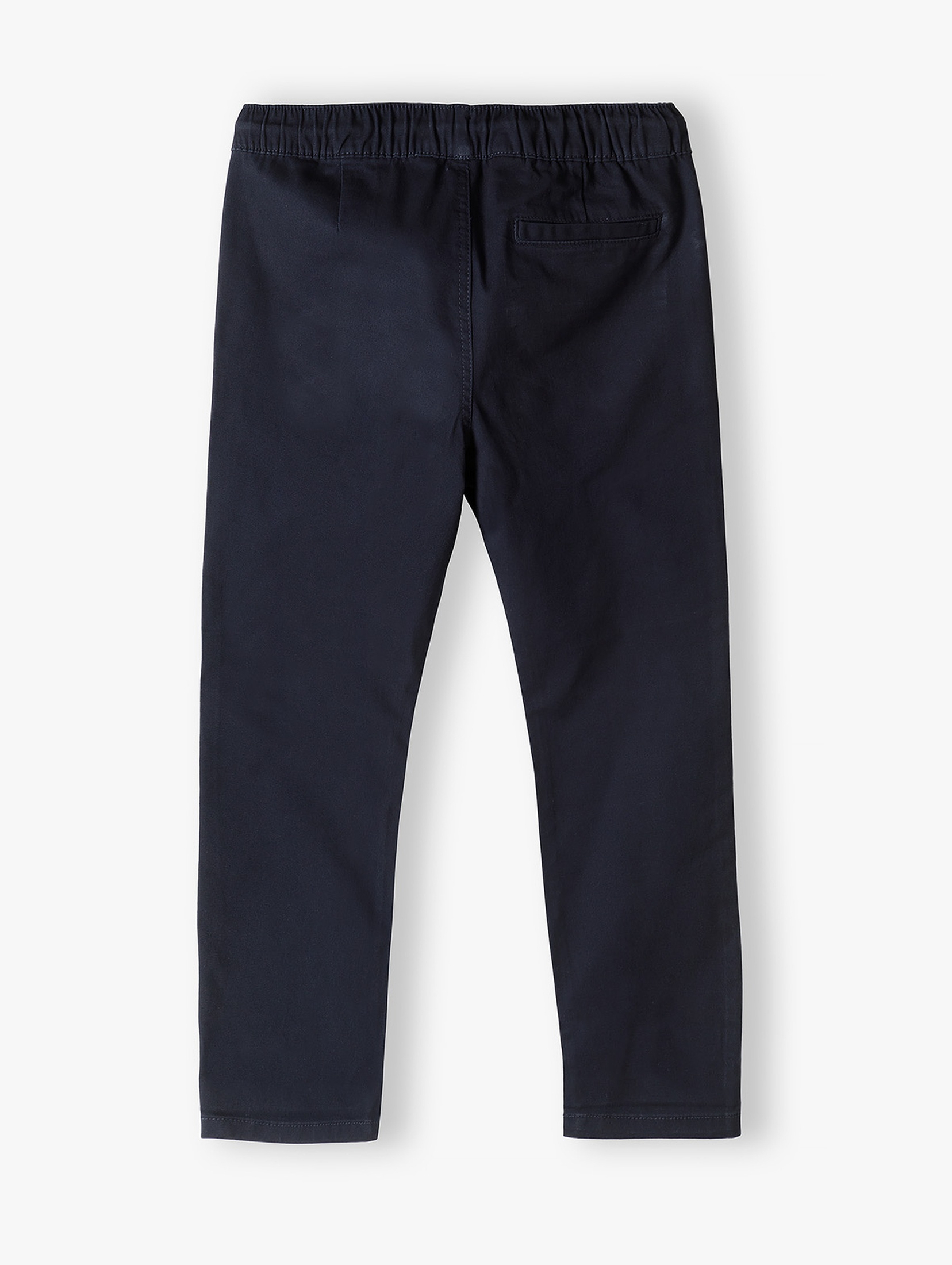 Granatowe eleganckiee spodnie dla chłopca z wiązaniem regular