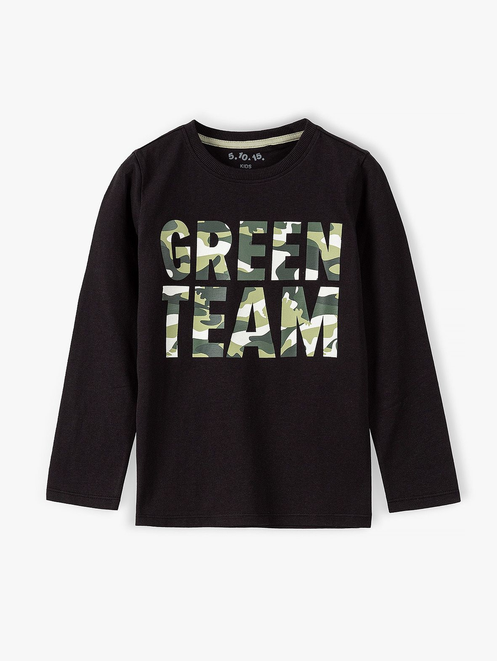 Bawełniana bluzka chłopięca czarna z napisem moro - Green Team