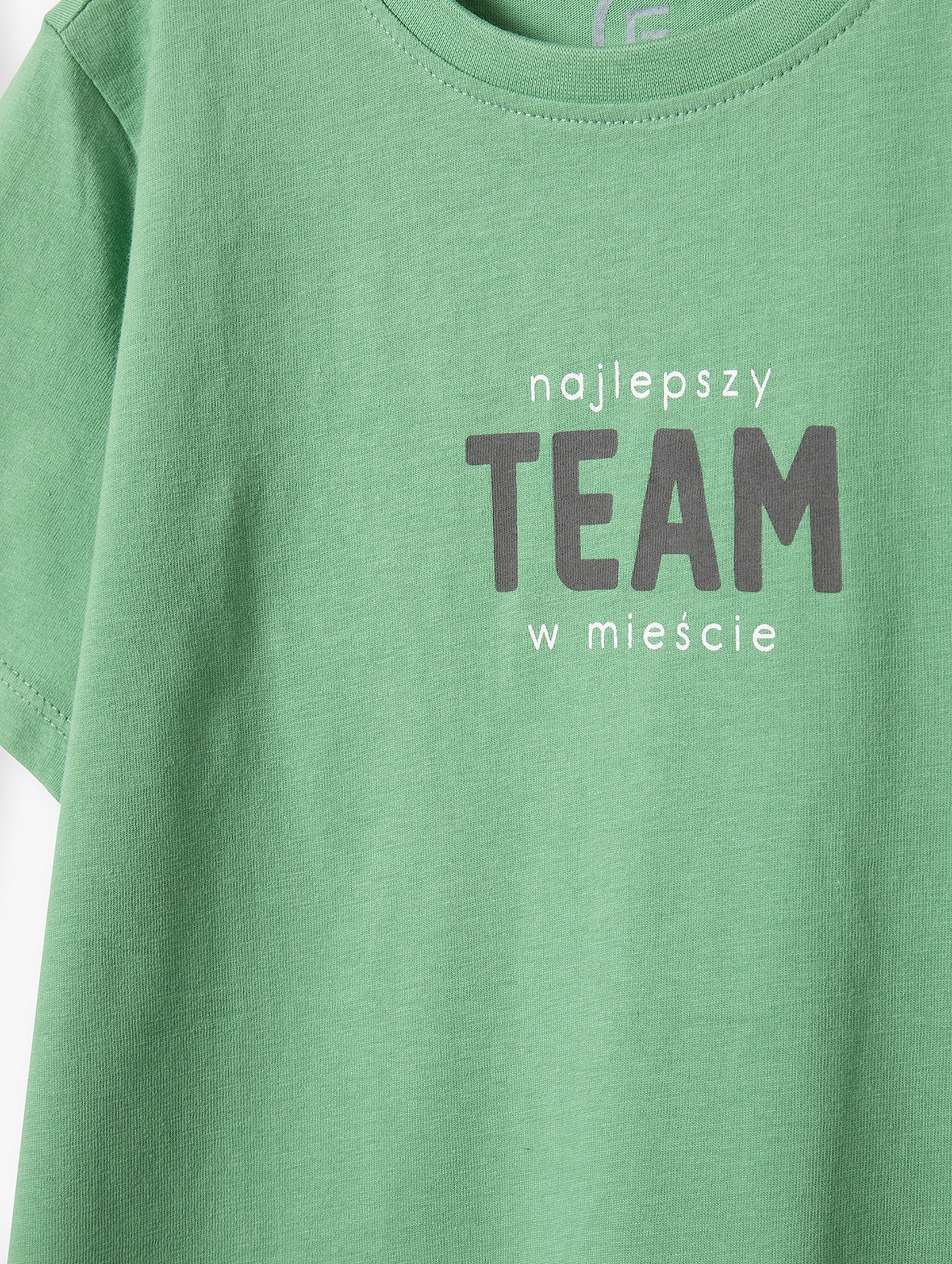 Bawełniany t-shirt męski z napisem Najlepszy Team w mieście - zielony