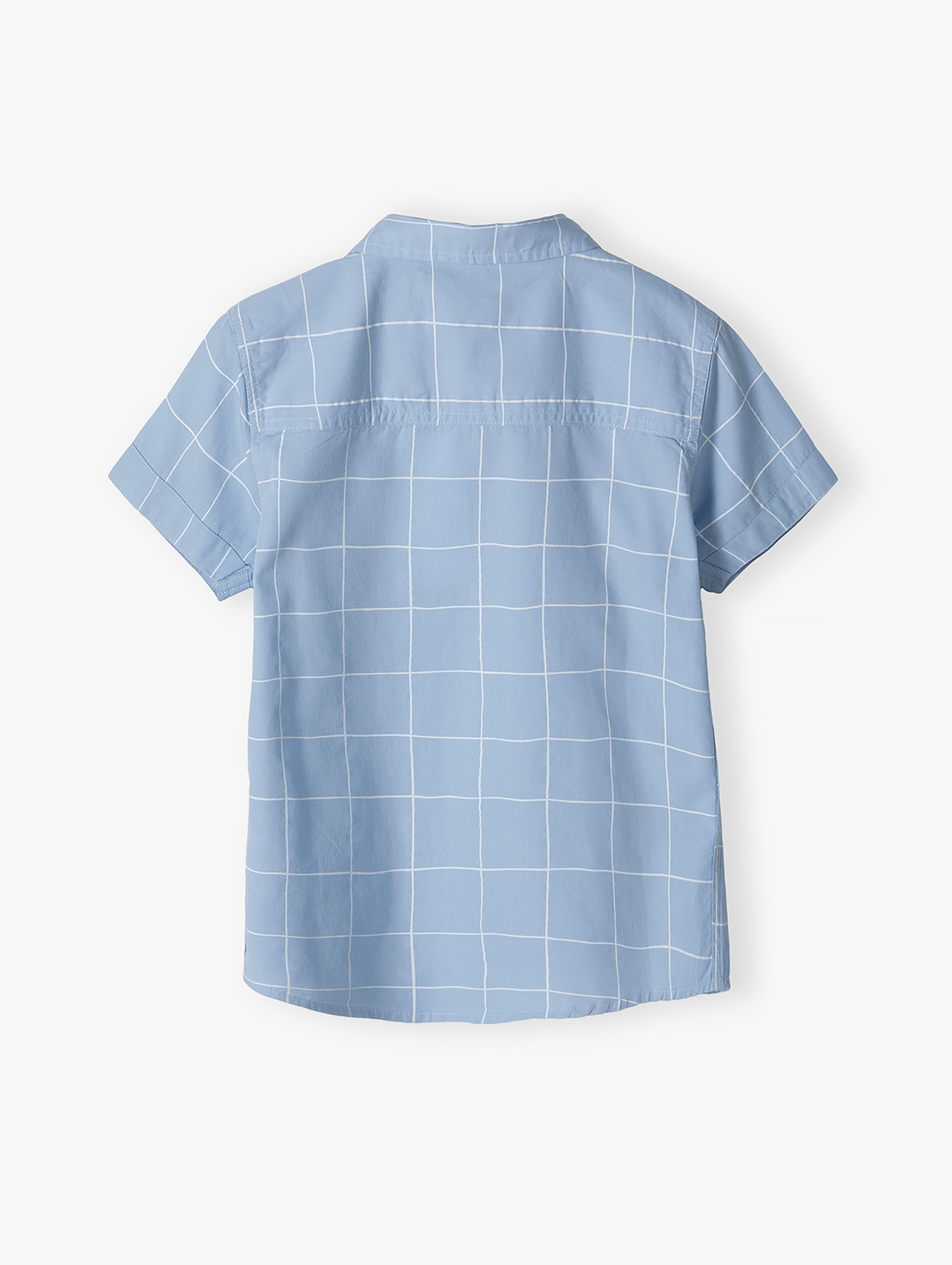Niebieska koszula dla chłopca z krótkim rękawem w kratkę