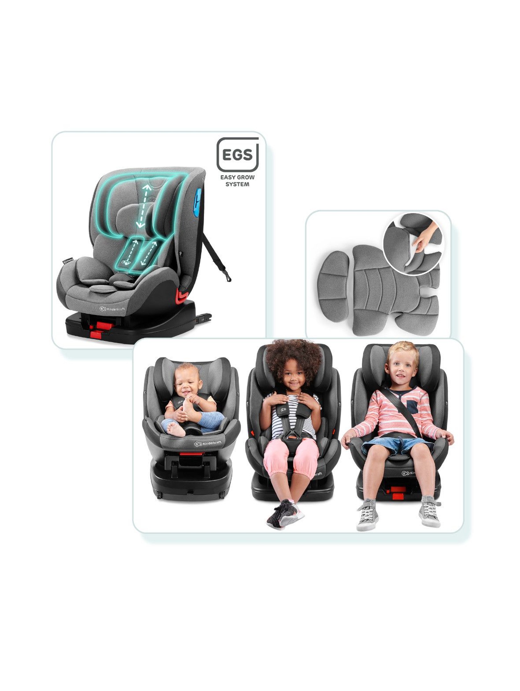 Kinderkraft Fotelik samochodowy dla dzieci Vado 0-25 kg, RWF 0-18 kg ISOFIX szary