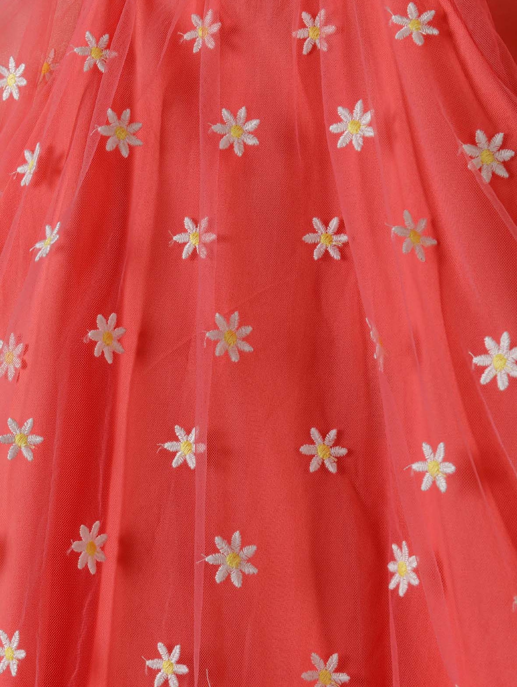 Czerwona tiulowa sukienka w kwiatki dla dziewczynki