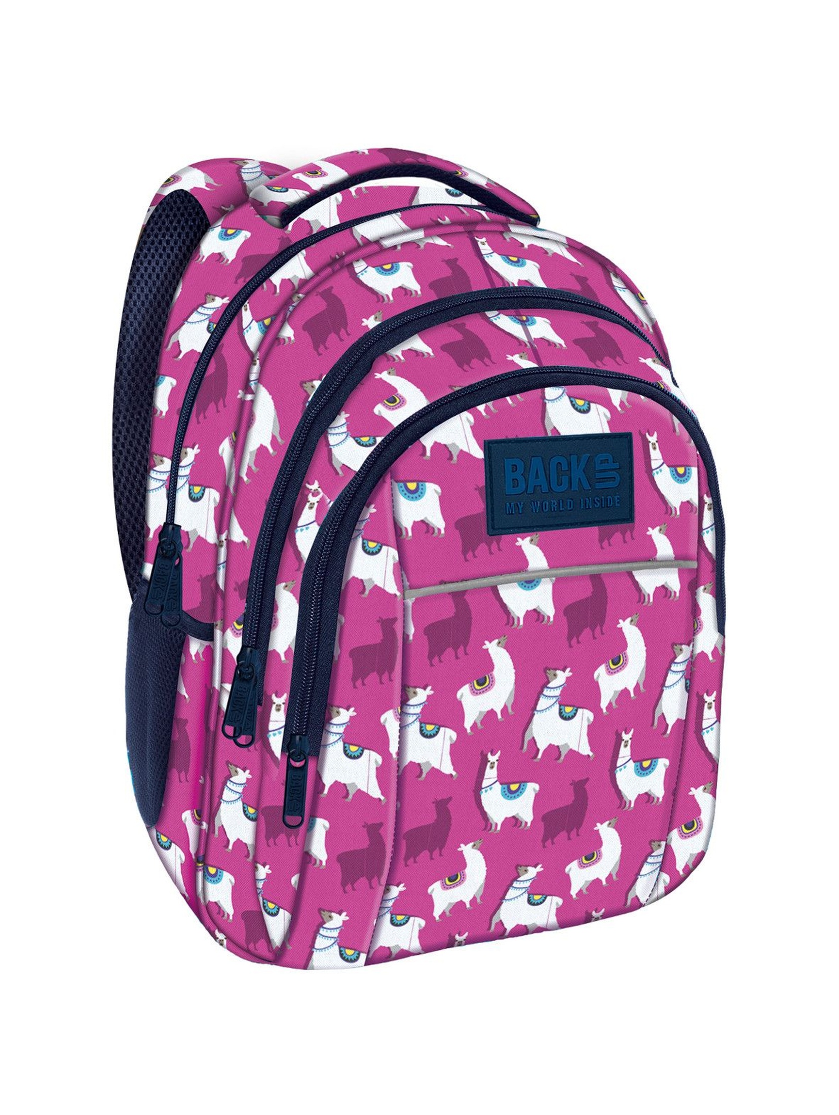 Plecak dziewczęcy w lamy różowy 3komorowy BackUp