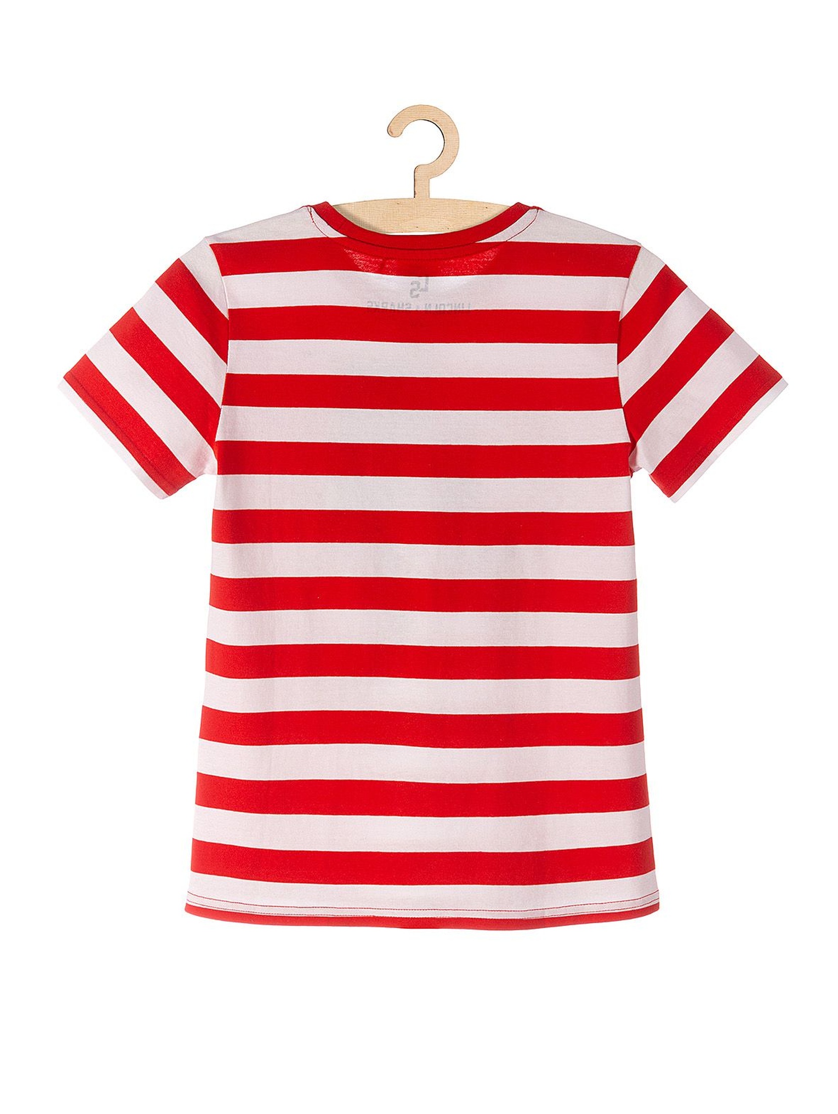 T-shirt chłopięcy czerwony w paski- 100% bawełna