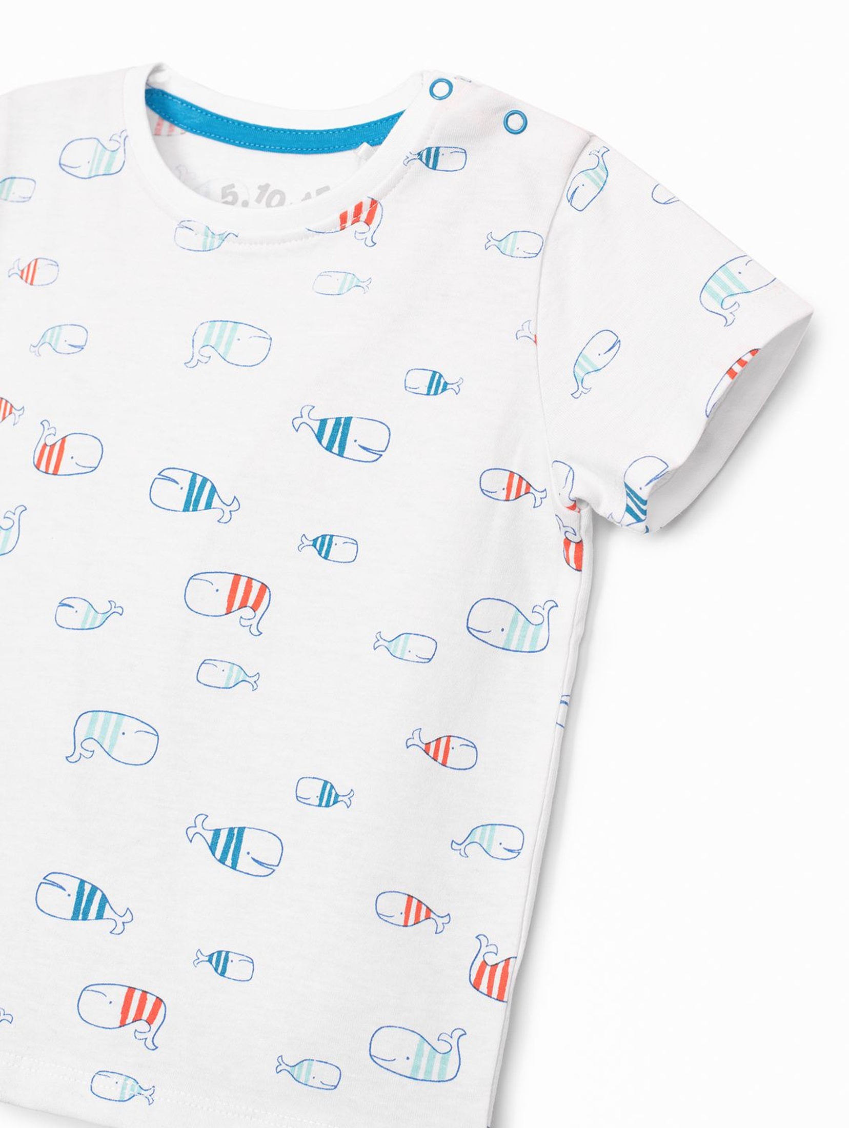 T-shirt niemowlęcy w kolorze białym z wielorybami
