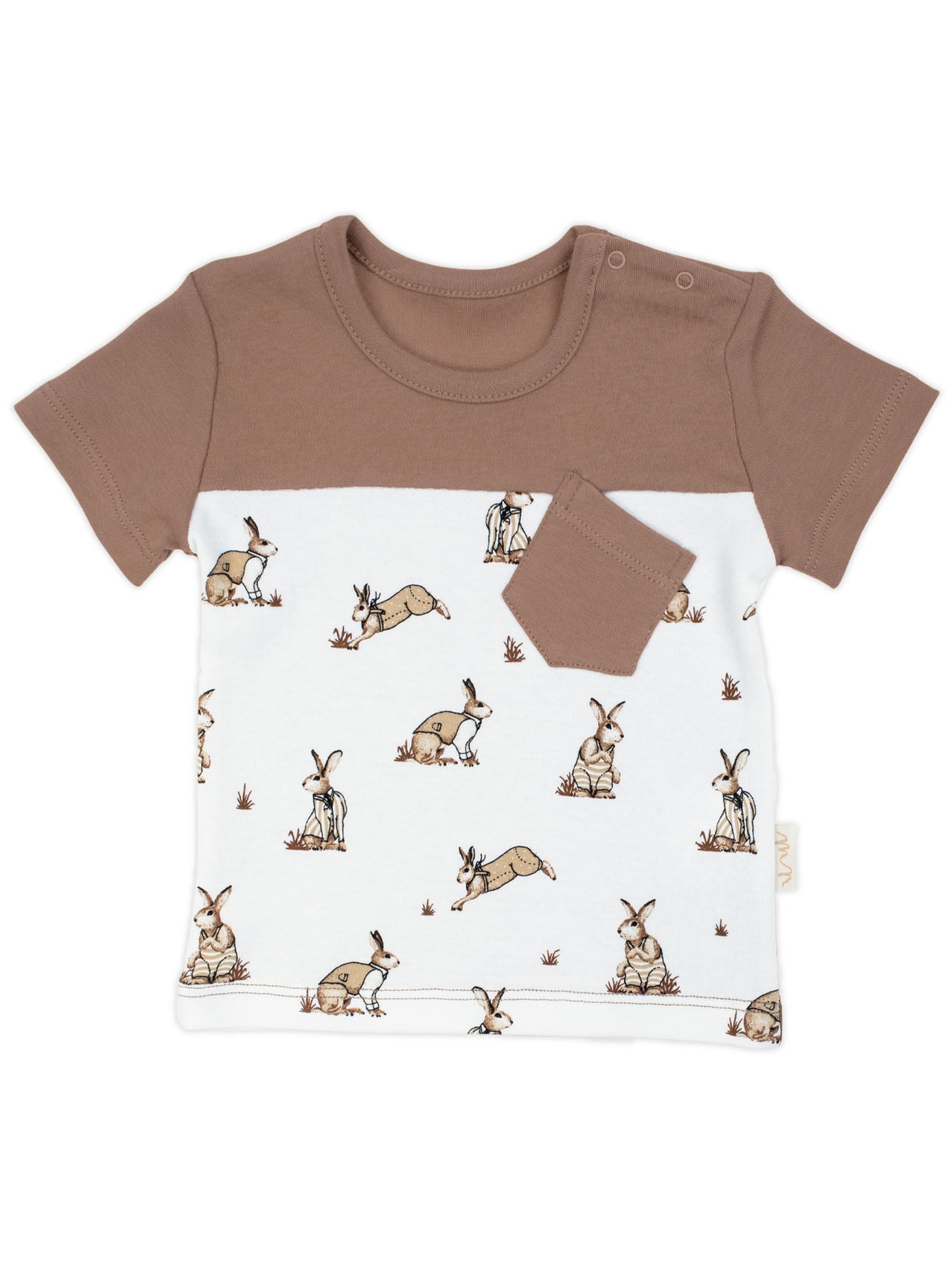 Bawełniany t-shirt niemowlęcy z kieszonką Benio z zajączkami