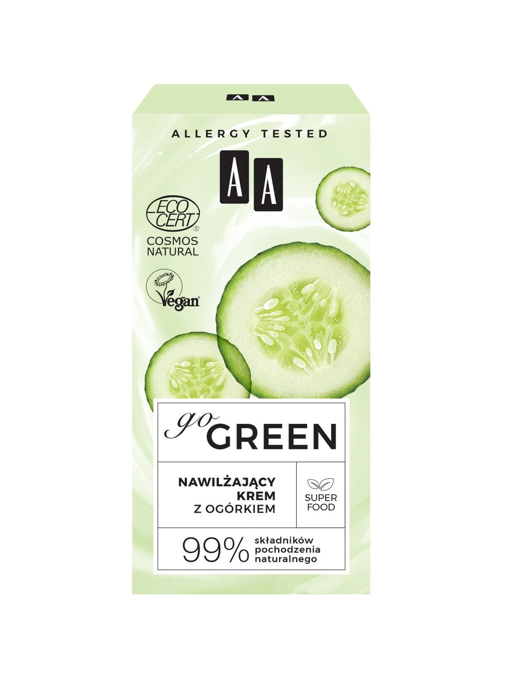 AA Go Green nawilżający krem z ogórkiem NATURAL 50 ml