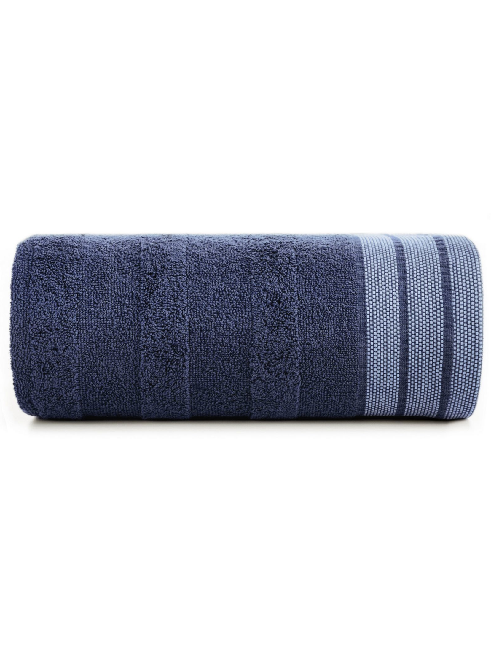 Granatowy ręcznik zdobiony pasami 70x140 cm