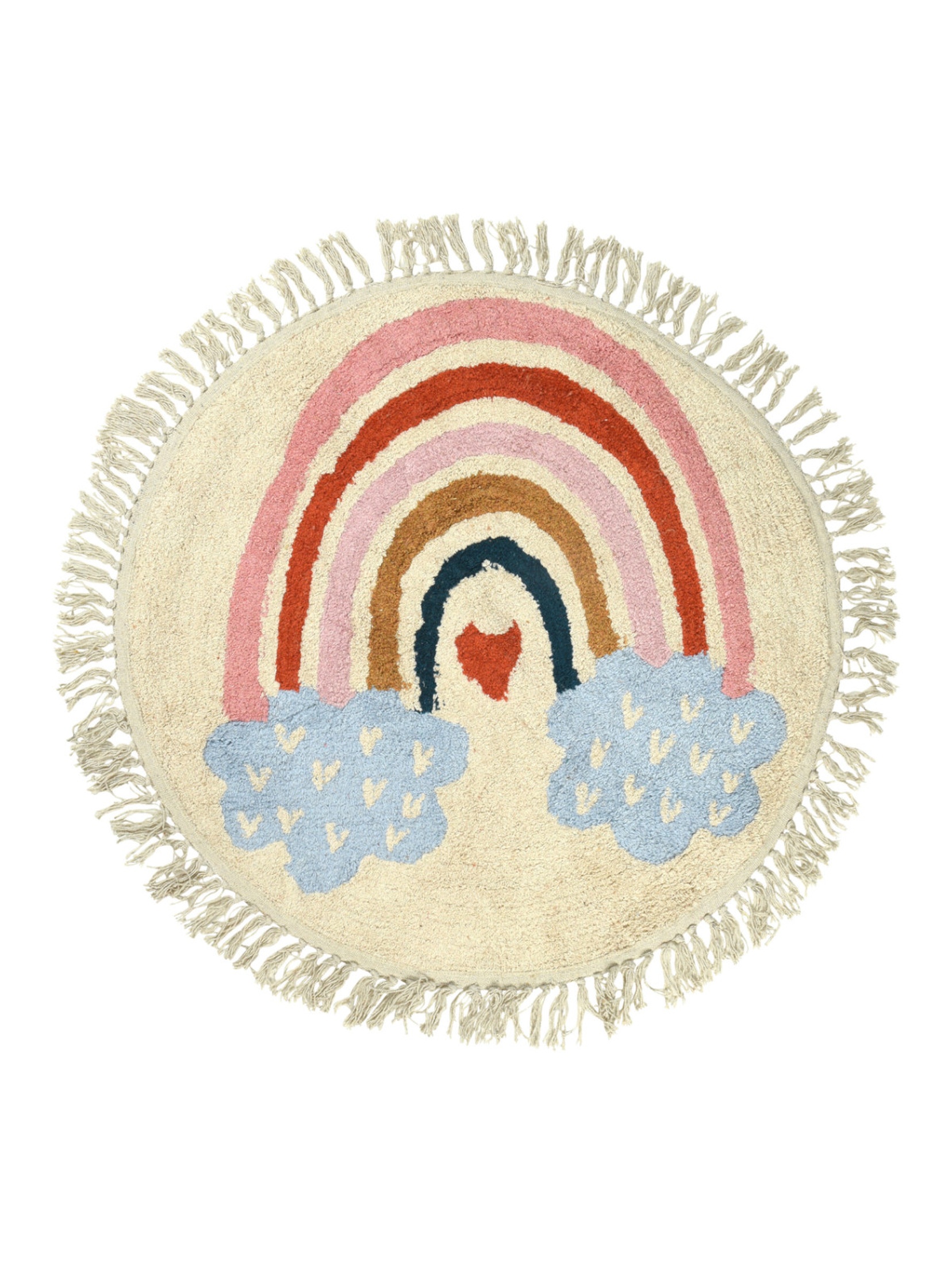 Bawełniany dywanik okrągły dziecięcy z tęczą 90 cm