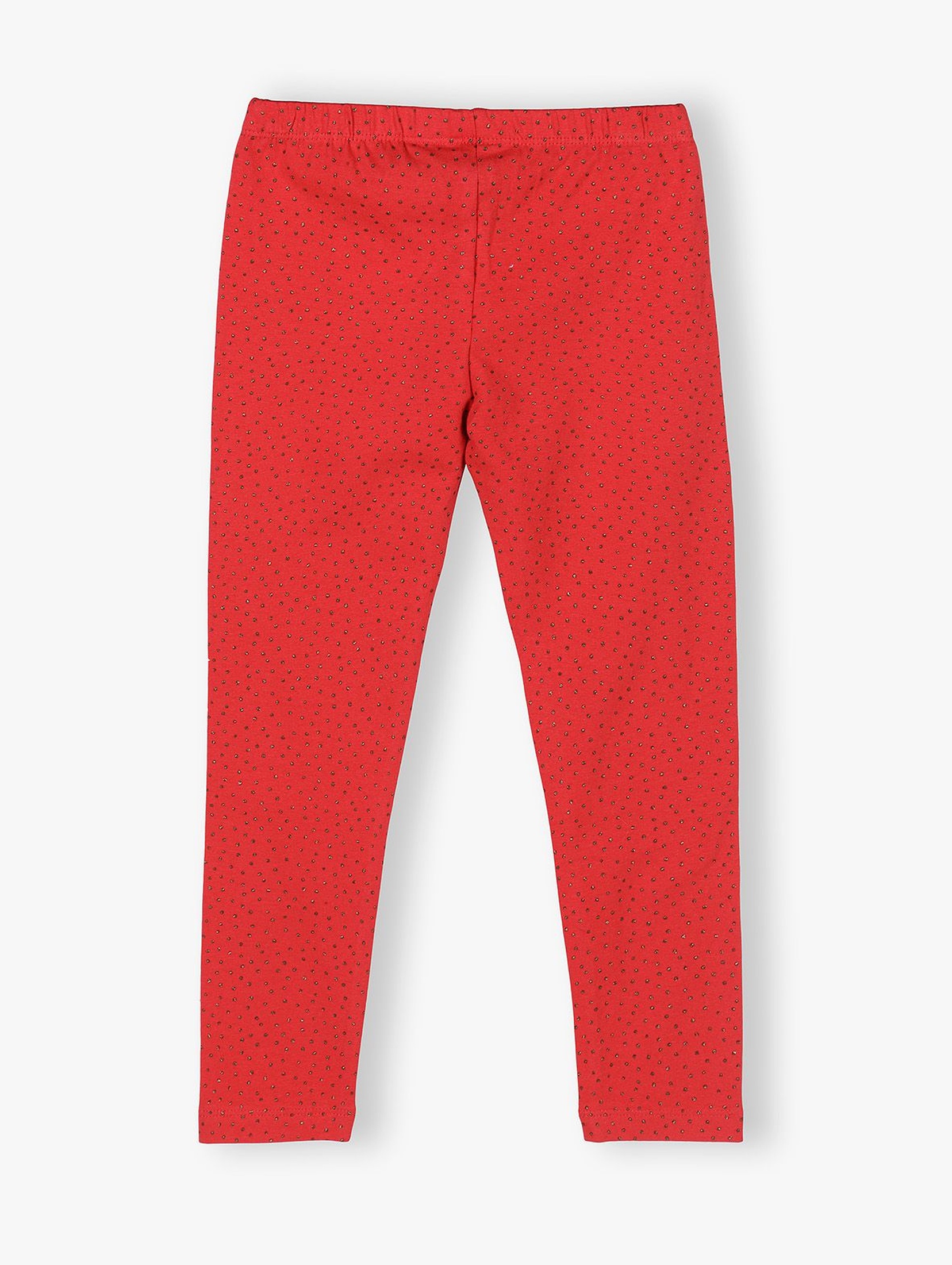 Czerwone legginsy dziewczęce z połyskującym nadrukiem