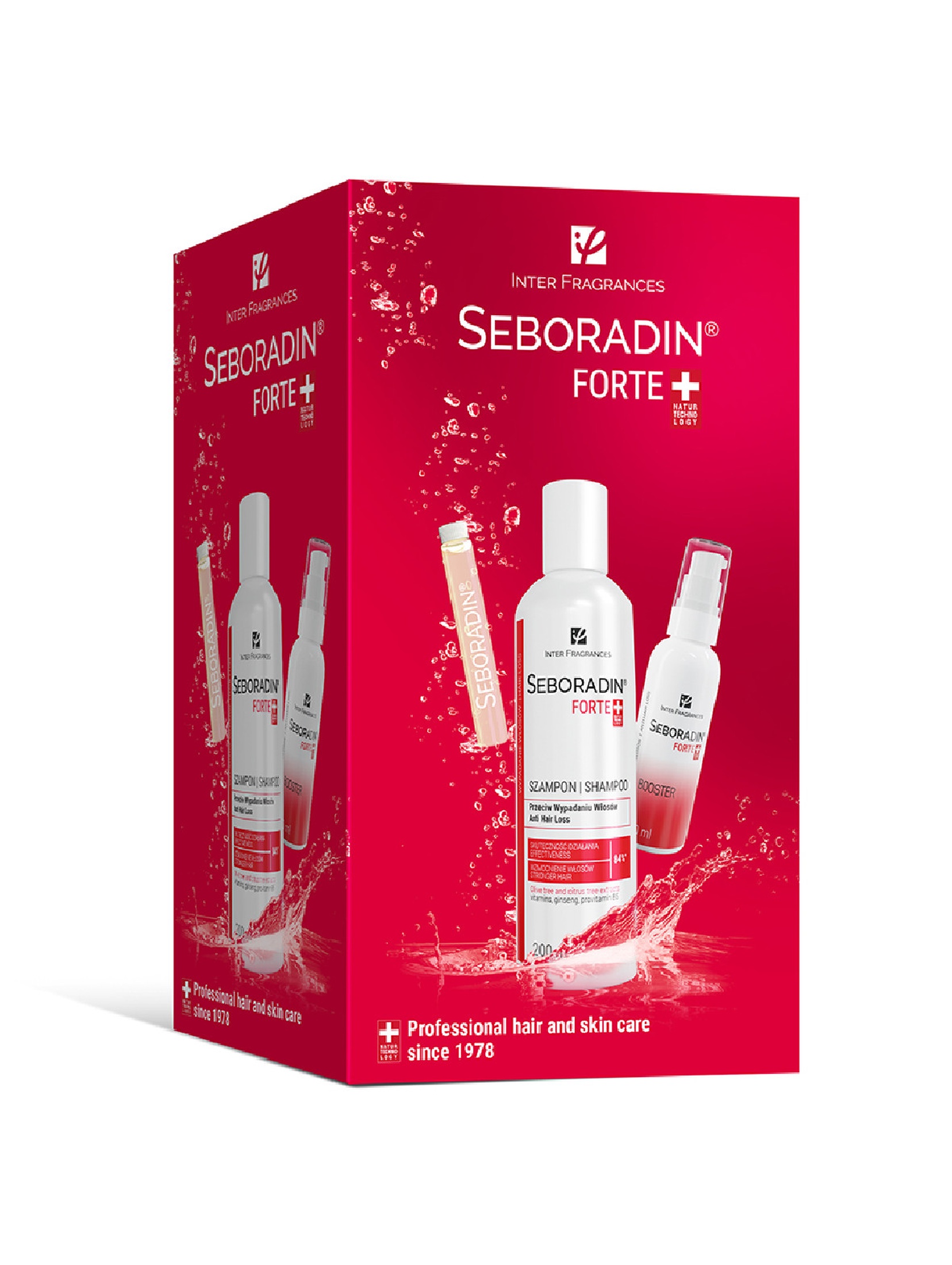 Seboradin FORTE zestaw ŚWIĘTA (ampułki 14x5,5ml + booster 50ml + szampon 200ml w prezencie) NOWOŚĆ