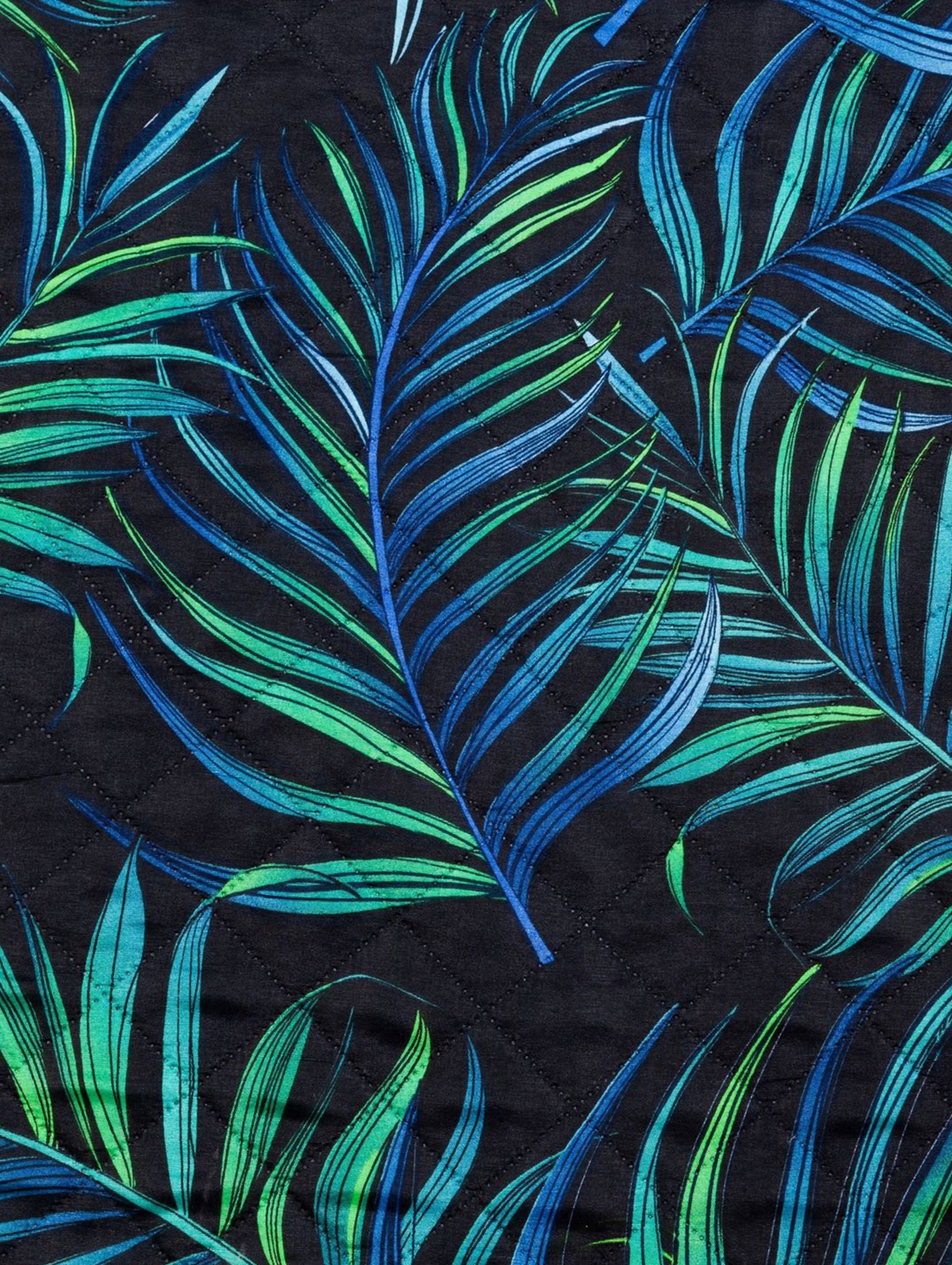 Narzuta dekoracyjna z mikrofibry Palms - czarno-zielona - 220x240cm