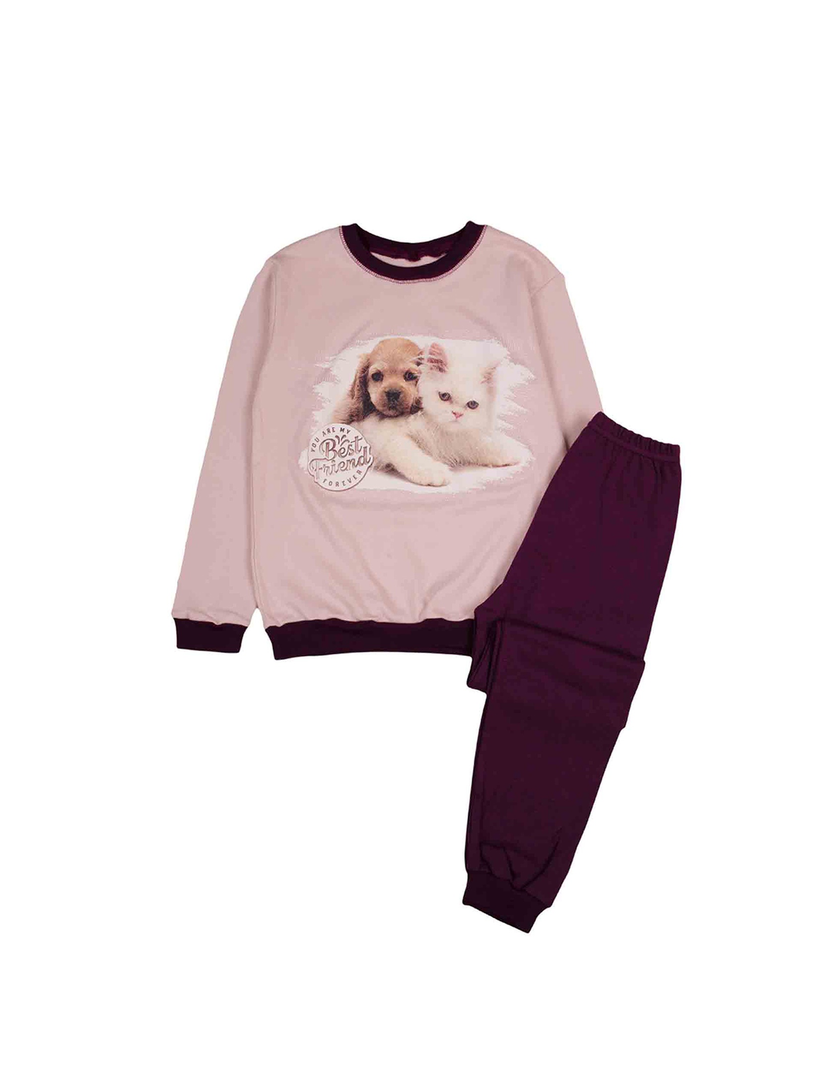 Piżama dziewczęca różowo-fioletowa piesek z kotkiem
