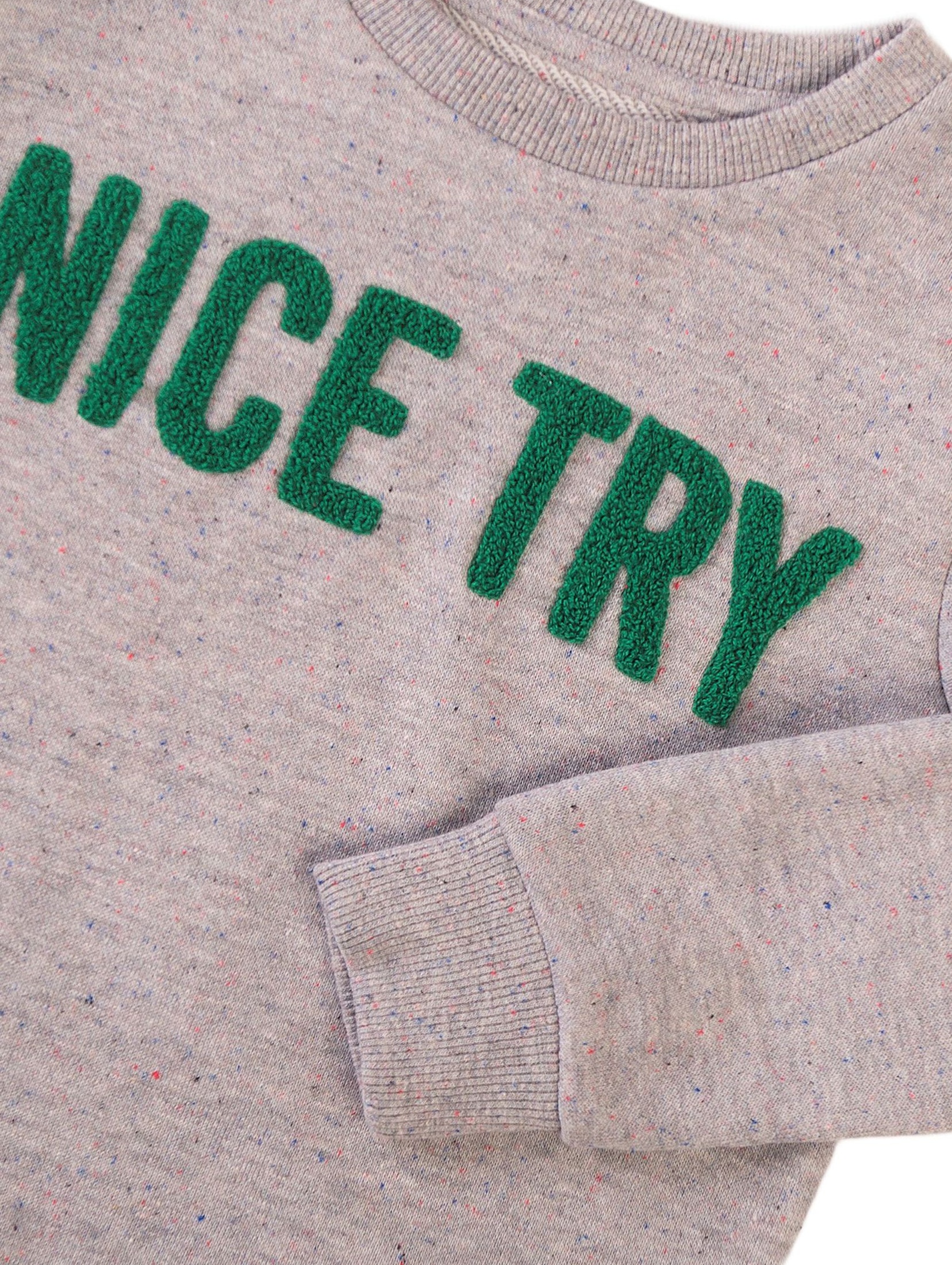 Szara bluzka dresowa z napisem Nice Try