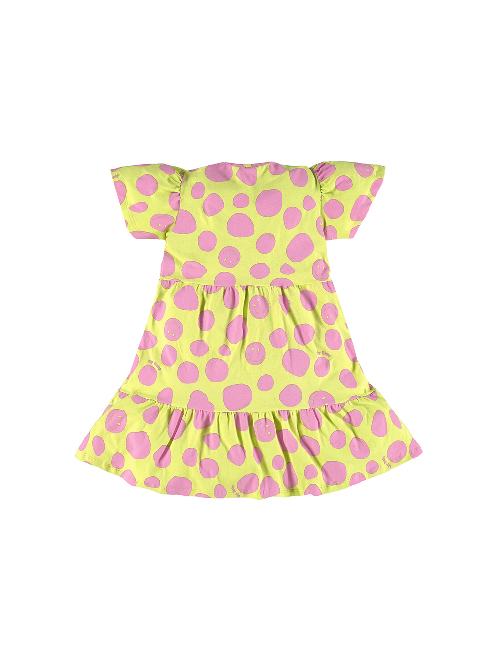Limonkowa sukienka dziewczęce w kropki