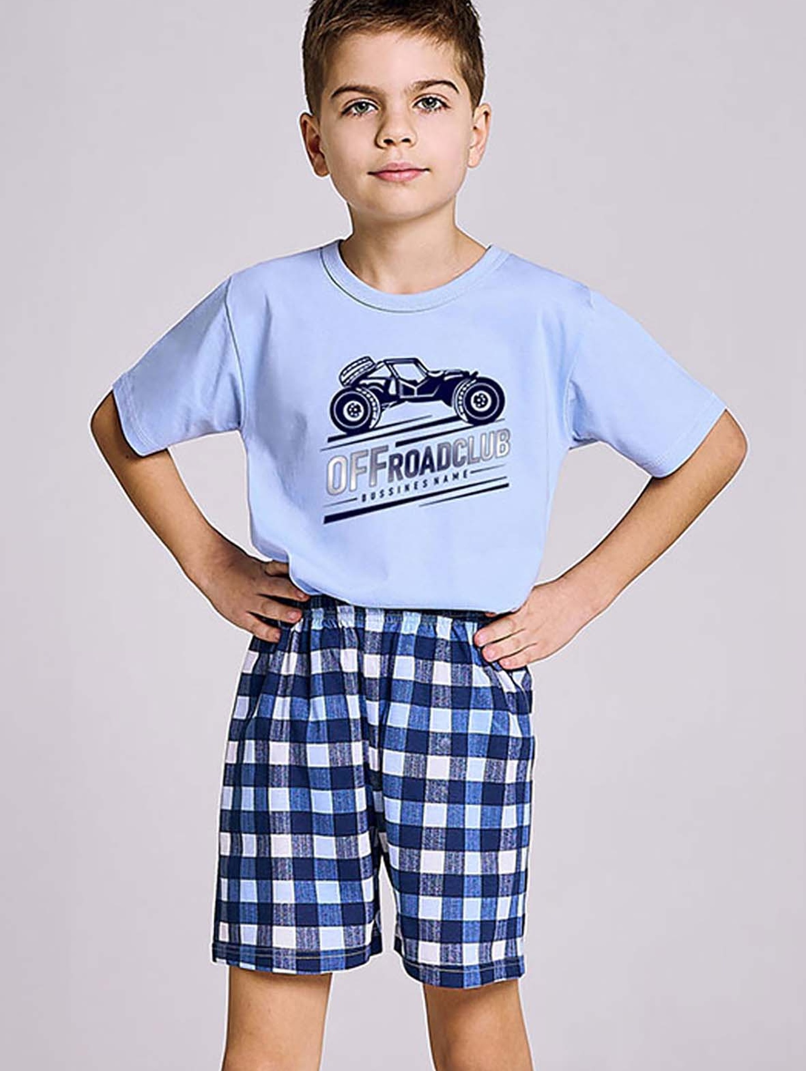 Błękitna piżama dla chłopca bawełniana Taro z autem