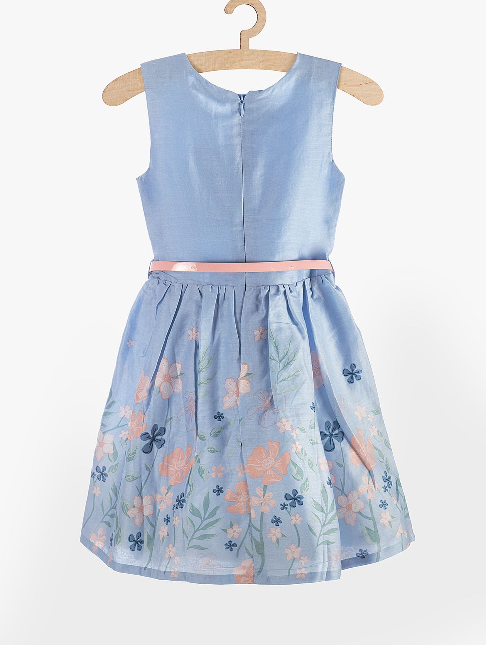 Elegancka sukienka dziewczęca- niebieska w kwiatki