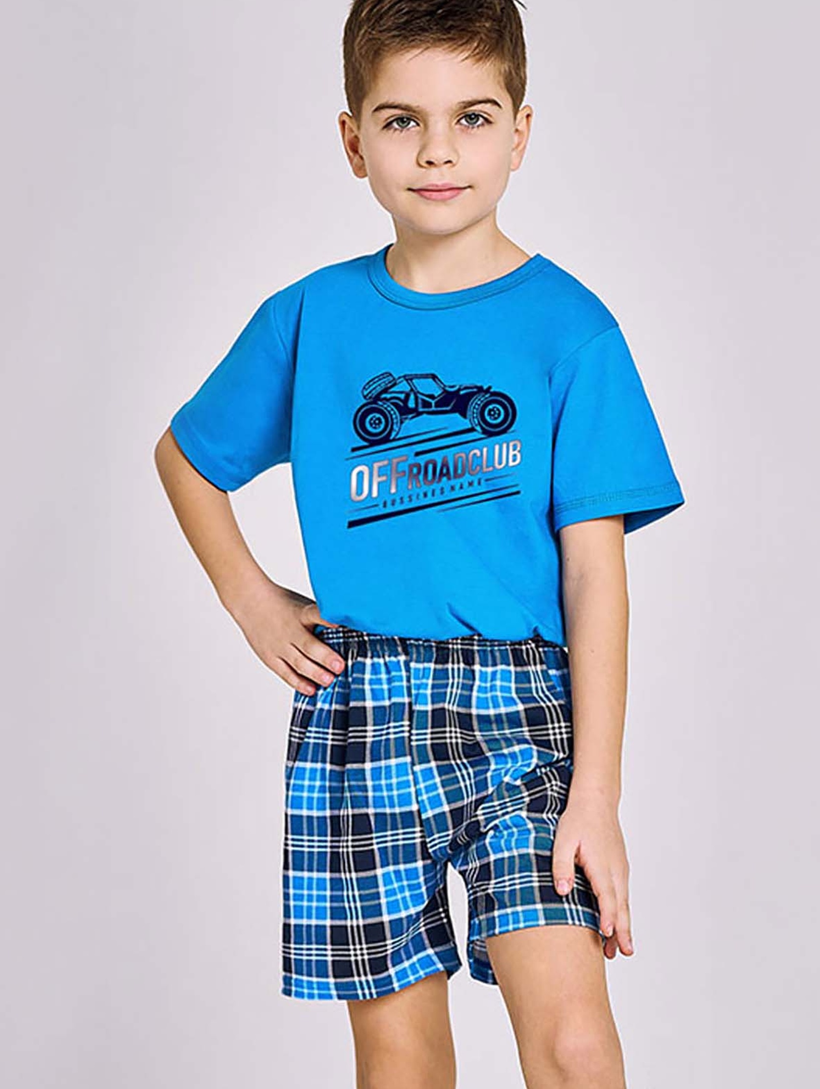 Niebieska piżama dla chłopca bawełniana Taro z autem