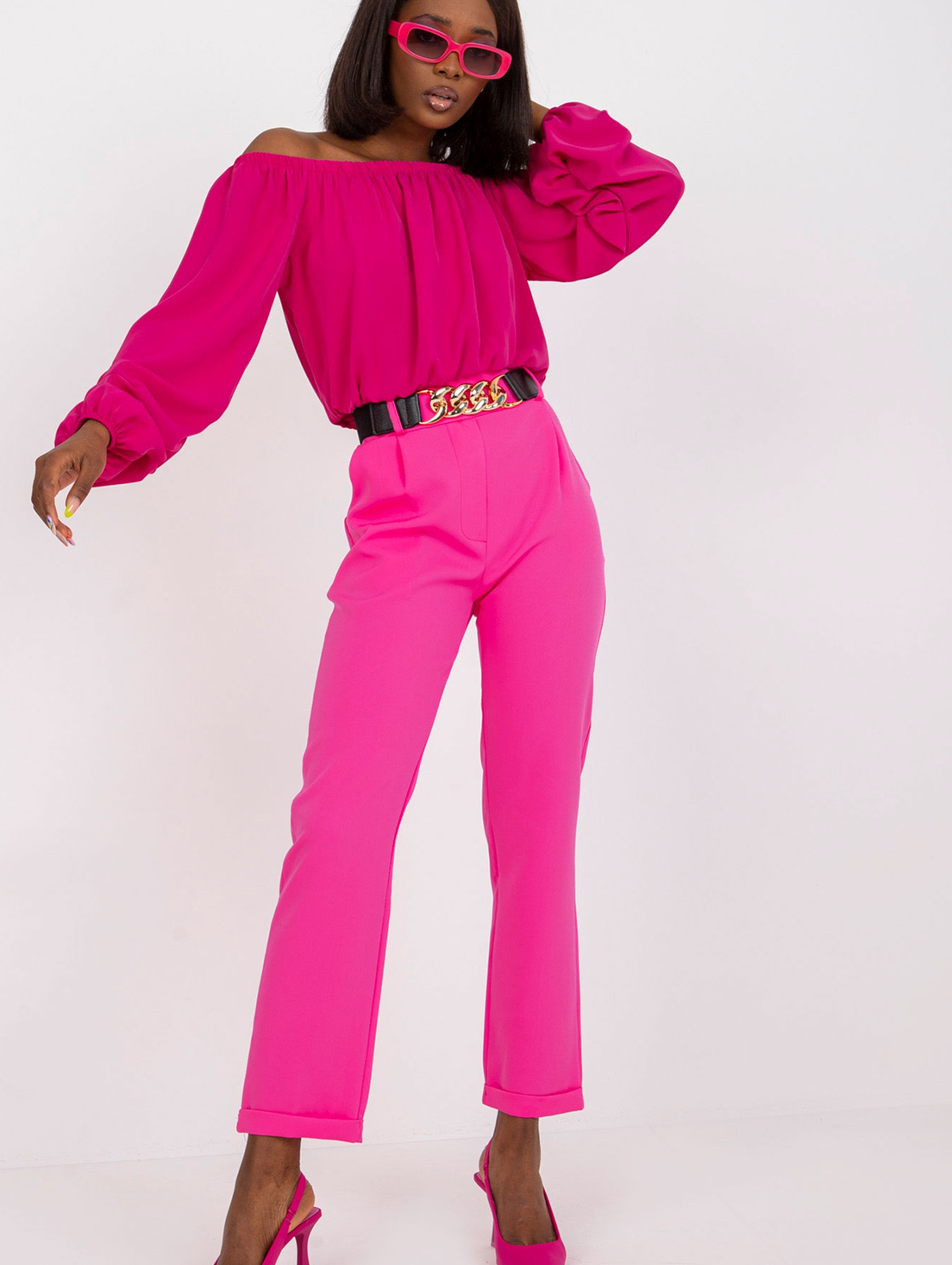 Fluo różowe proste spodnie z materiału z wysokim stanem Sewilla