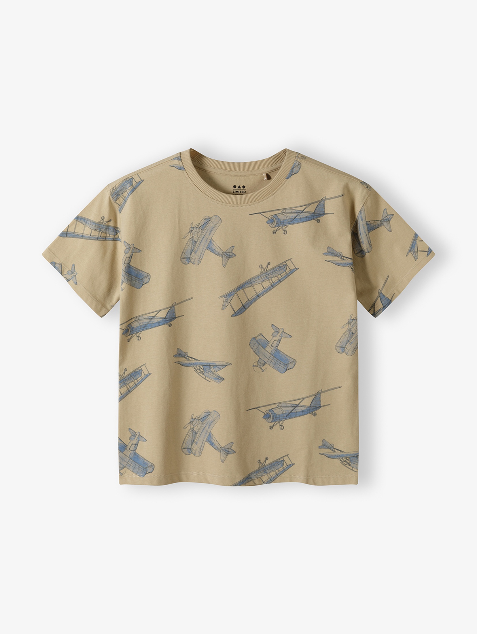 T-shirt dla chłopca - beżowy w samoloty - Limited Edition